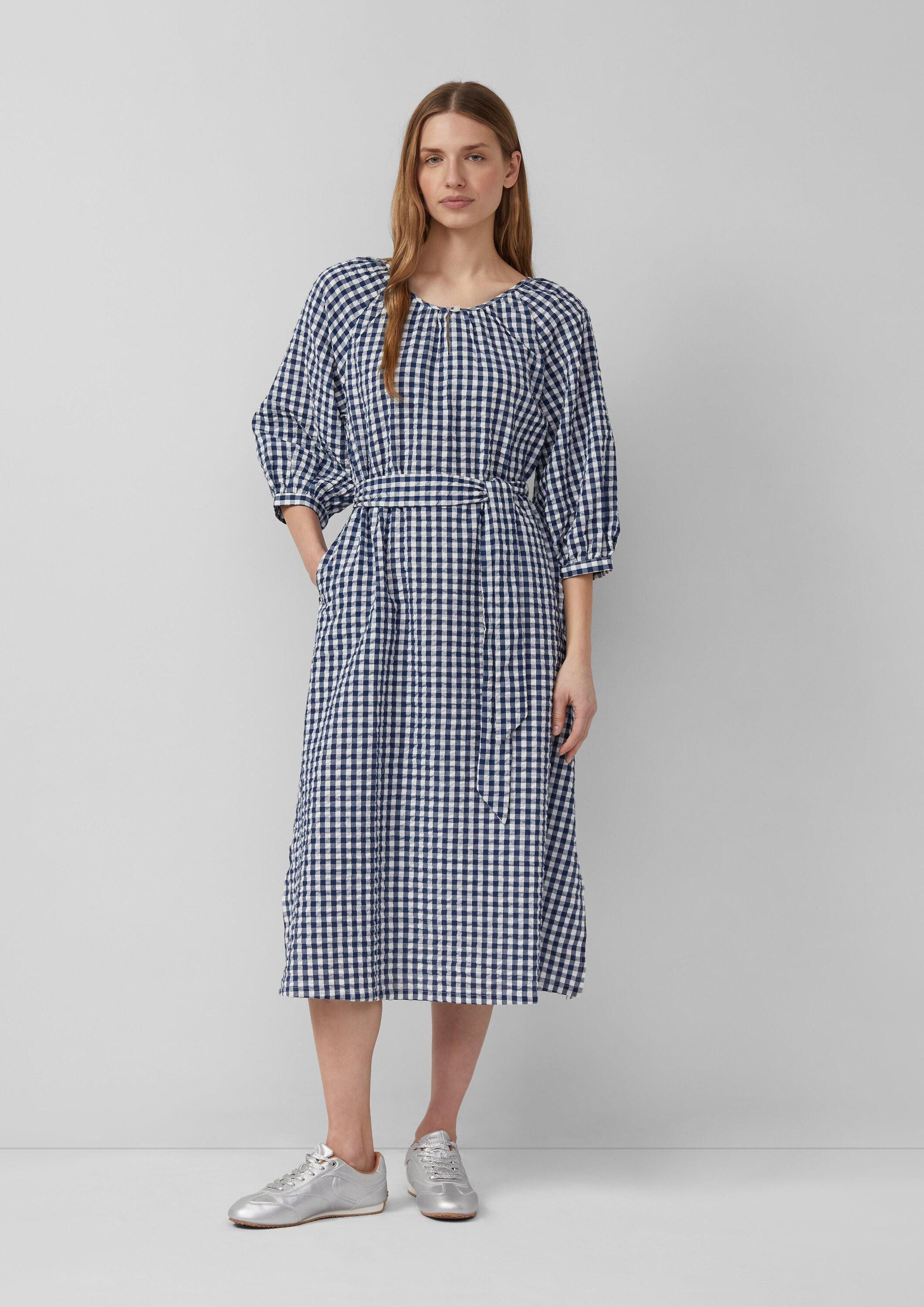 s.Oliver Midikleid Kleid Seersucker-Kleid mit Raffung und Gürtel