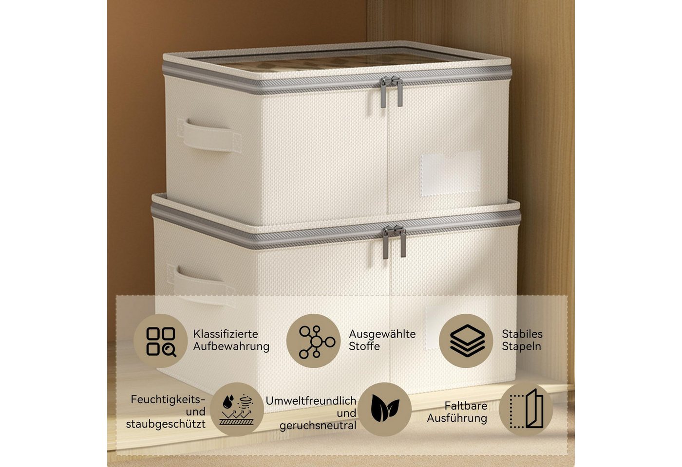 Thumbnail - Coonoor Aufbewahrungsbox Aufbewahrungsbox aus Baumwoll-Leinen mit transparentem Deckel, (in vier Größen erhältlich), sta...