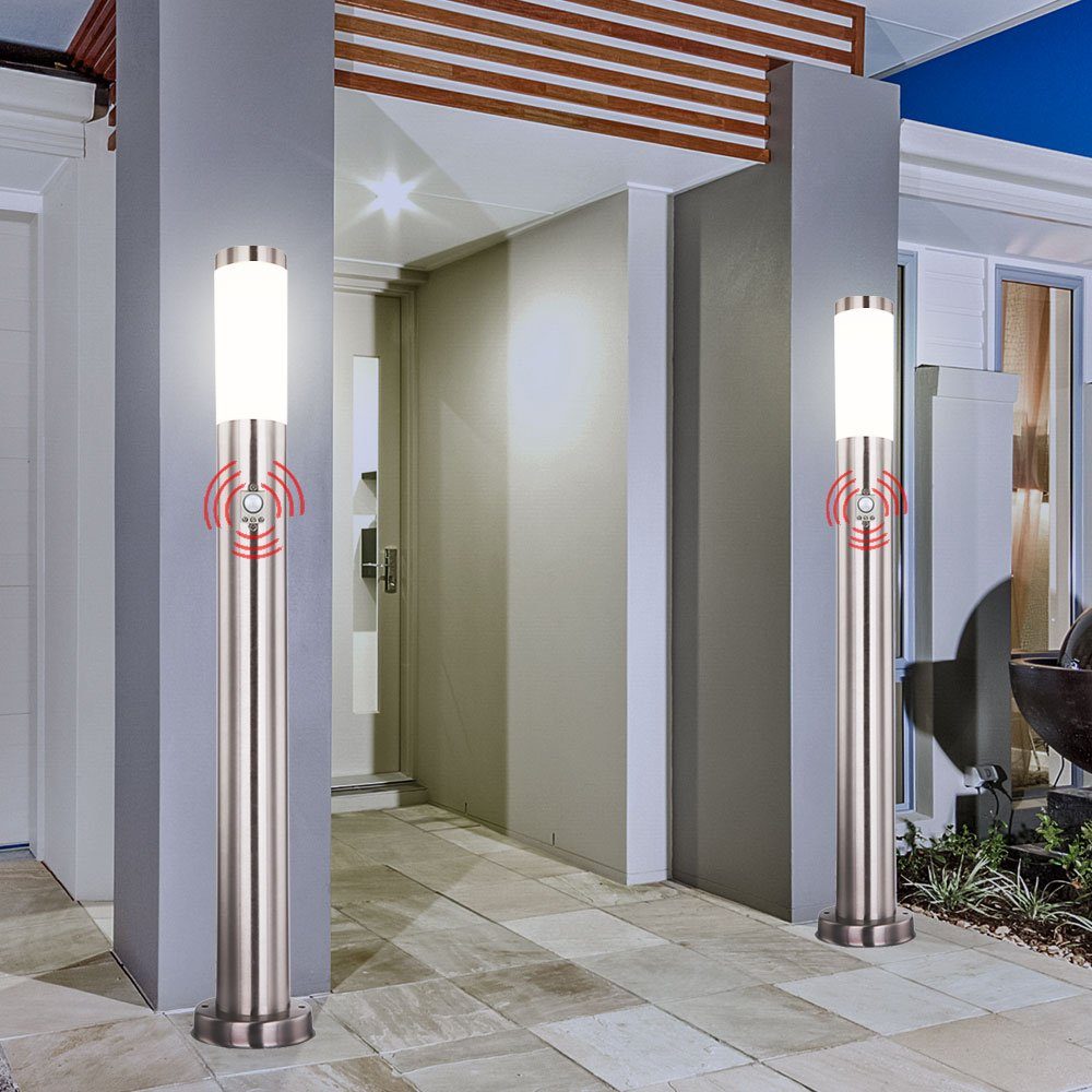 Leuchtmittel Außen-Stehlampe, Leuchten etc-shop Design Terrassen Warmweiß, LED 3er Edelstahl Außen Steh inklusive, Set