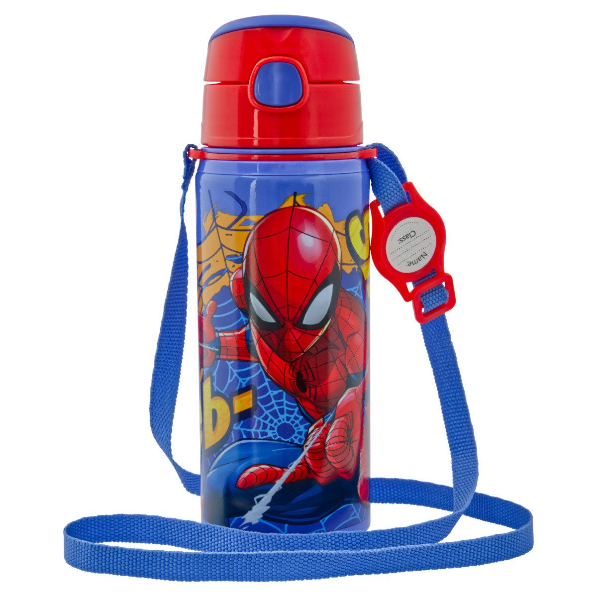 Trinkflasche Kinder Trinkflasche Spiderman 600ml Blau Tragegurt Alu Marvel Held