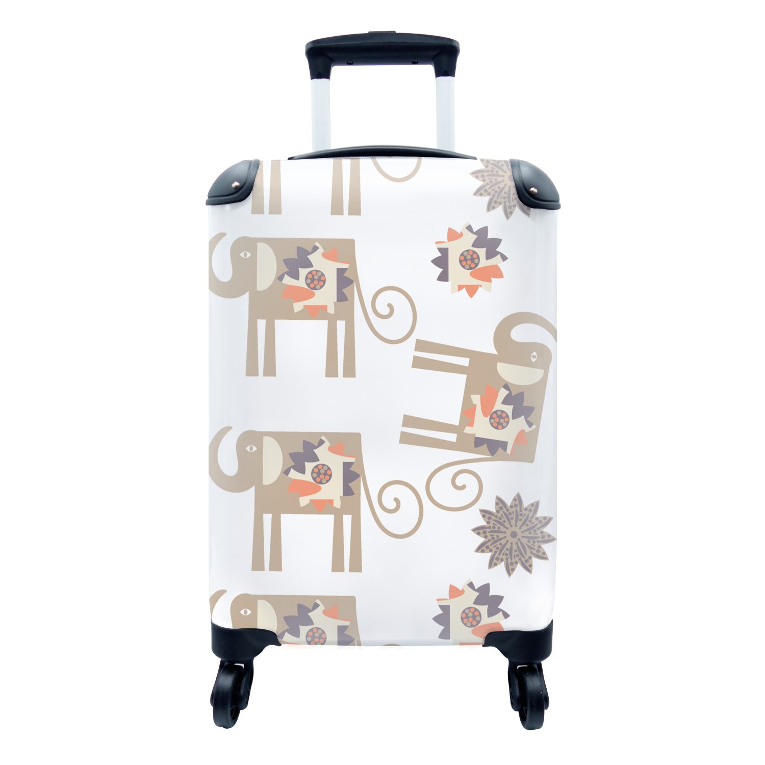 Handgepäckkoffer MuchoWow für 4 rollen, Ferien, Muster, Trolley, mit Blumen Reisetasche - Rollen, Elefant Reisekoffer Handgepäck -