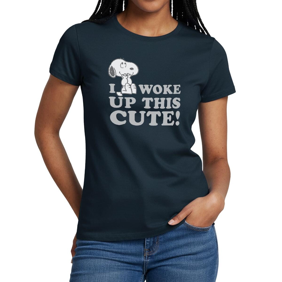 Spreadshirt T-Shirt Peanuts Snoopy I Woke Up This Cute Frauen T-Shirt (1-tlg)