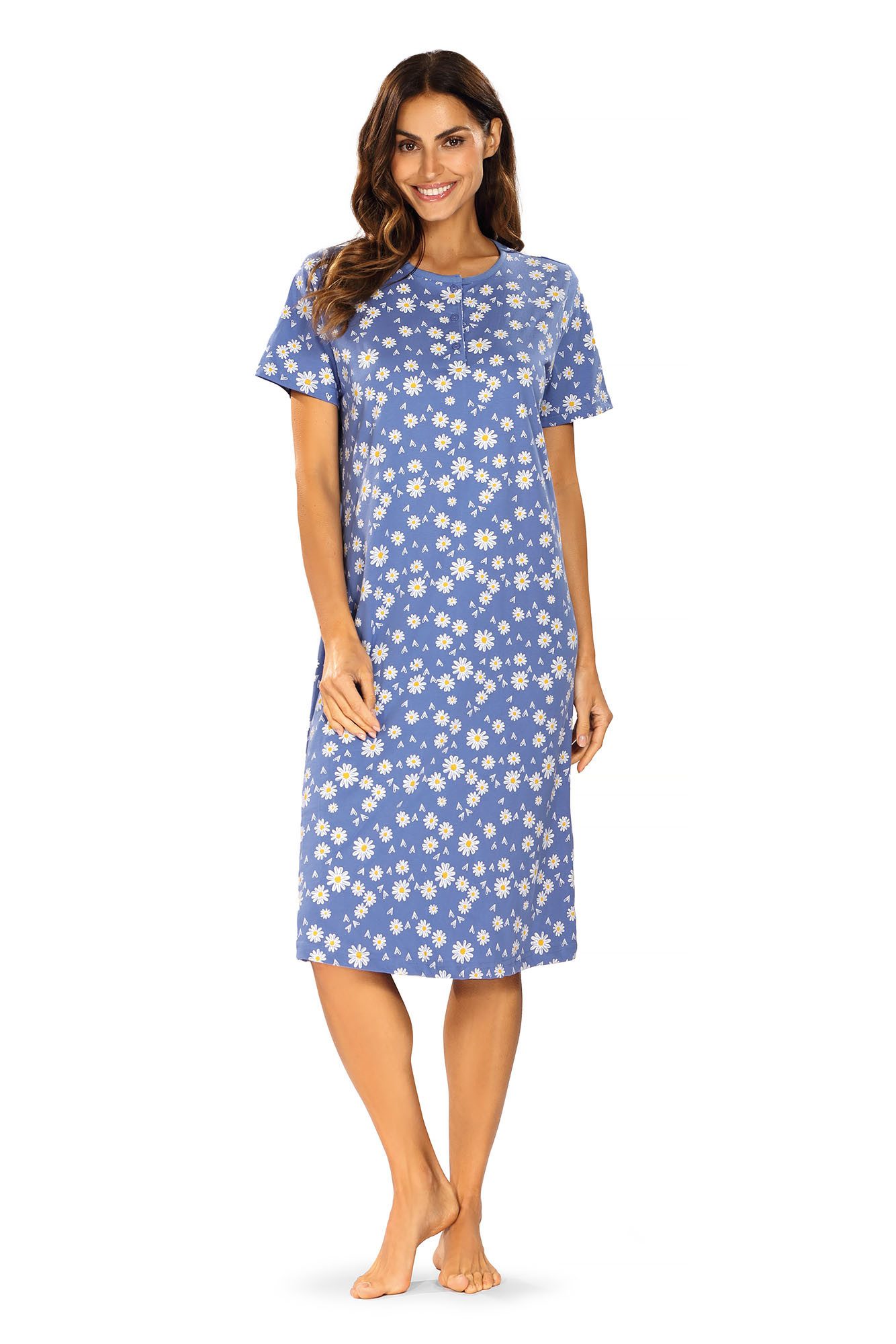 comtessa Nachthemd (Set, 1-tlg., 1-teilig) Damen Sleepshirt ca.100cm Schlafshirt Baumwolle Margeriten