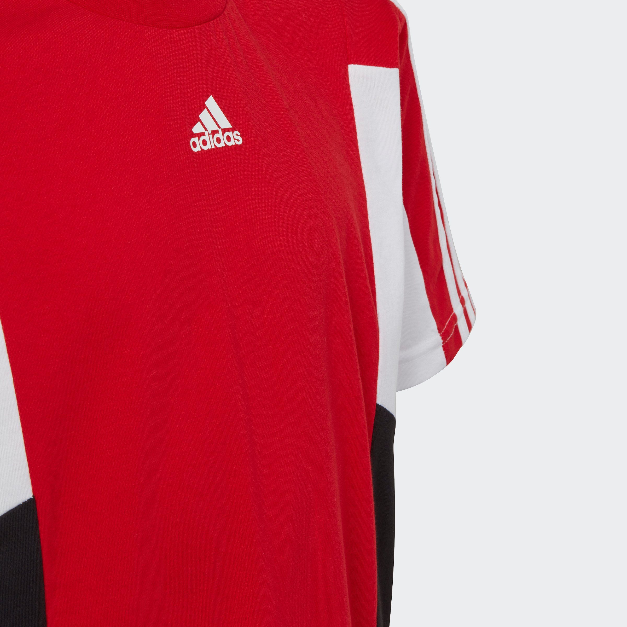 adidas Sportswear T-Shirt COLORBLOCK Black / Scarlet White / Better FIT REGULAR 3-STREIFEN