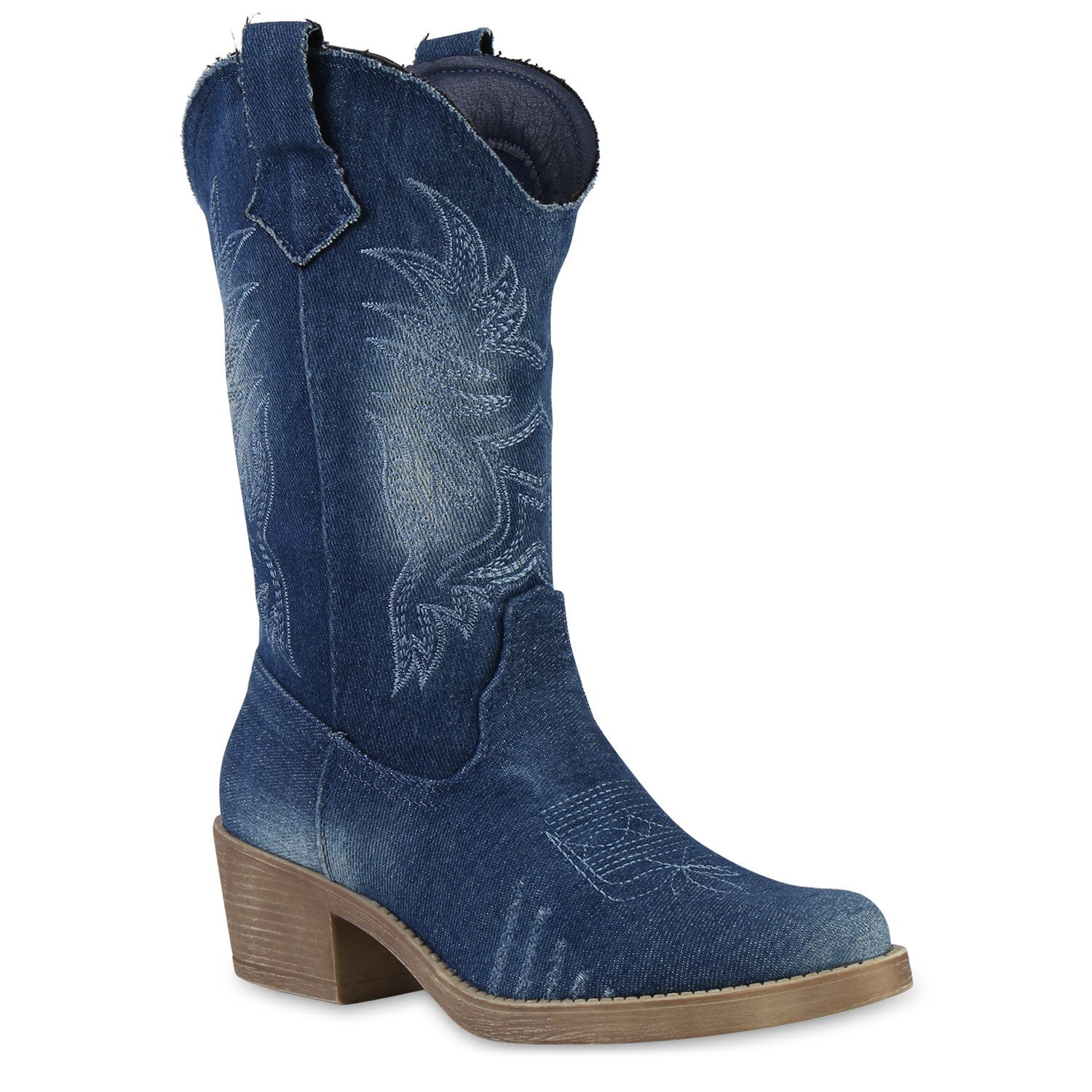 VAN HILL 21605037 SL DES680-1 Damen Stiefeletten D. Jeans 37 Cowboy Boots Damen Cowboy Boots Stiefeletten Denim Stiefel Stickereien