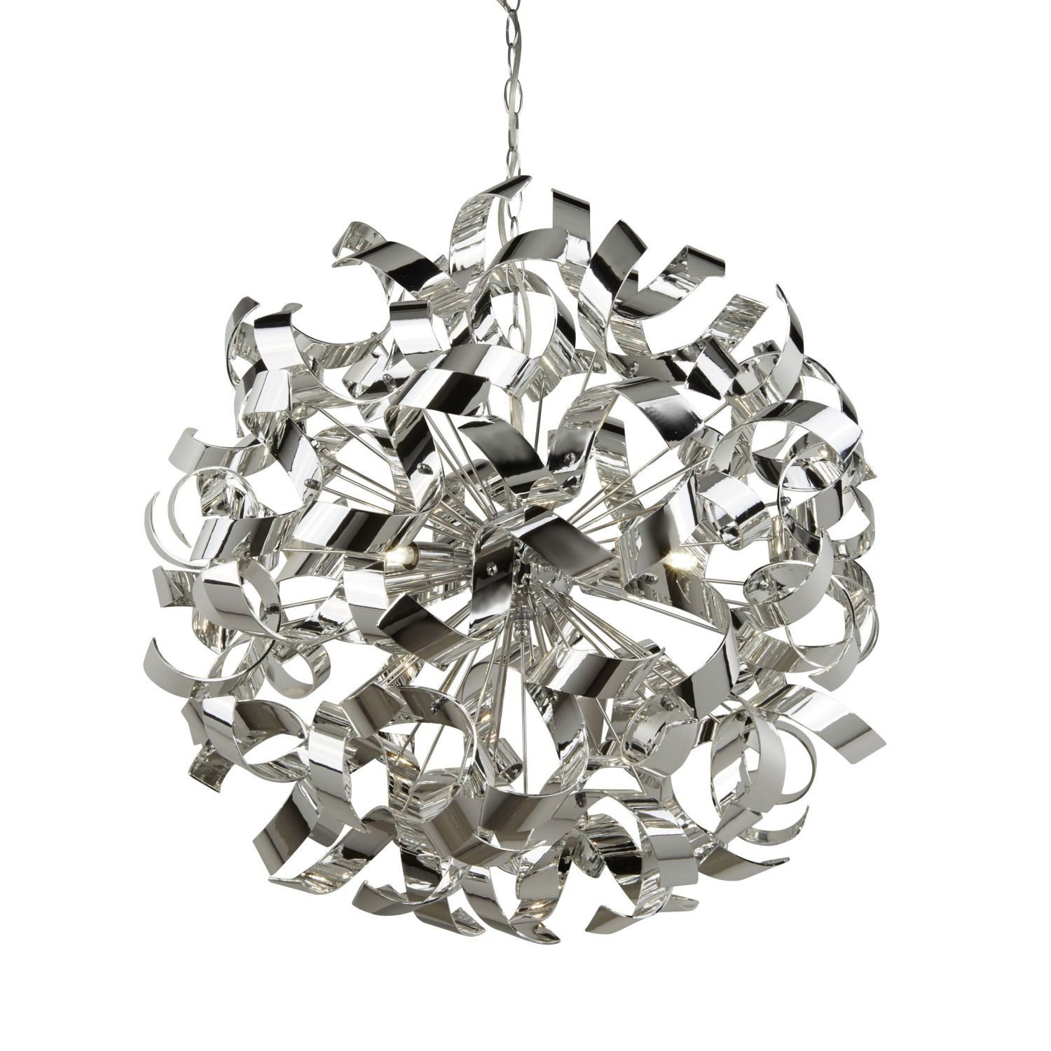 Licht-Erlebnisse Pendelleuchte CURLS, ohne Leuchtmittel, Wohnzimmer Chrom 6-flammig G9 D: 60 cm Metall Klassisch