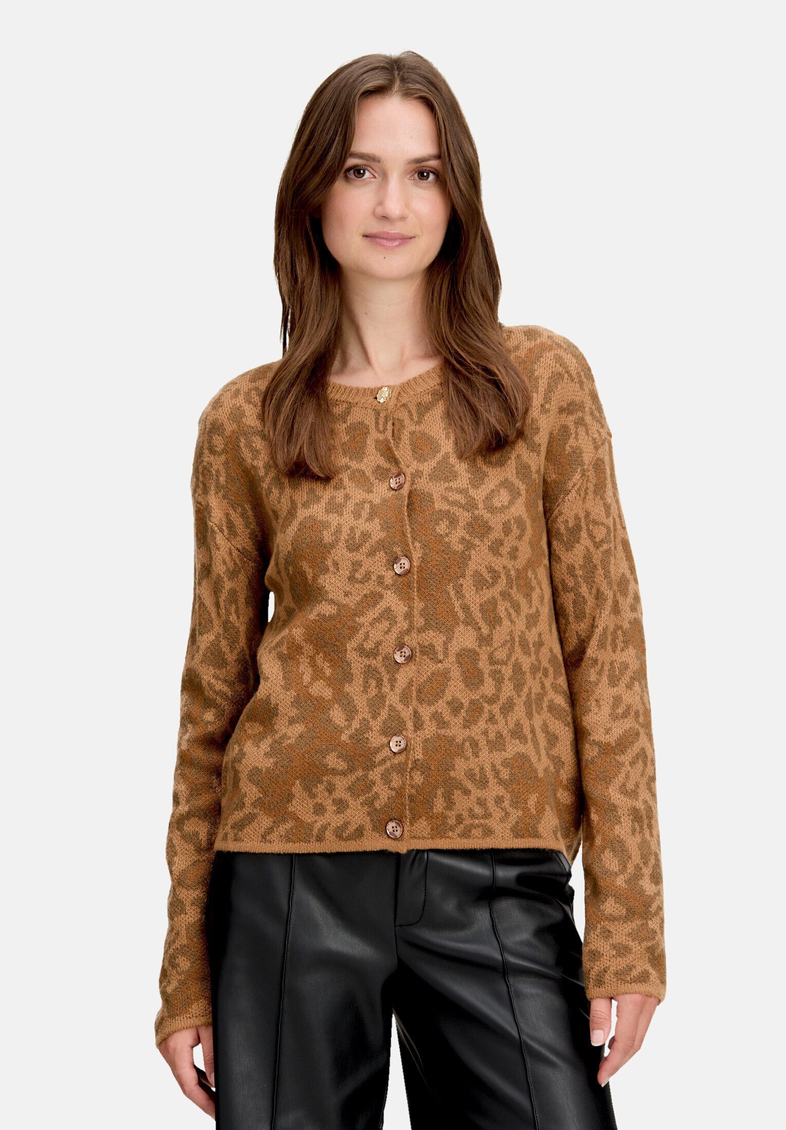 Cartoon Strickjacke Damen mit Rundhalsausschnitt (1-tlg)