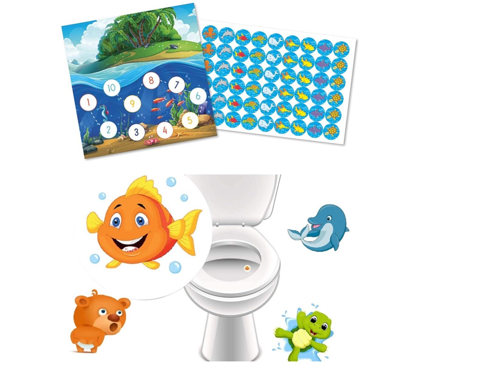 LK Trend & Style Наклейки Lustige Töpfchen Trainer, (54 Meerestiere Наклейки + 4 Lieblingstiere), kleine, effektive Motivation für alles Geschaffte