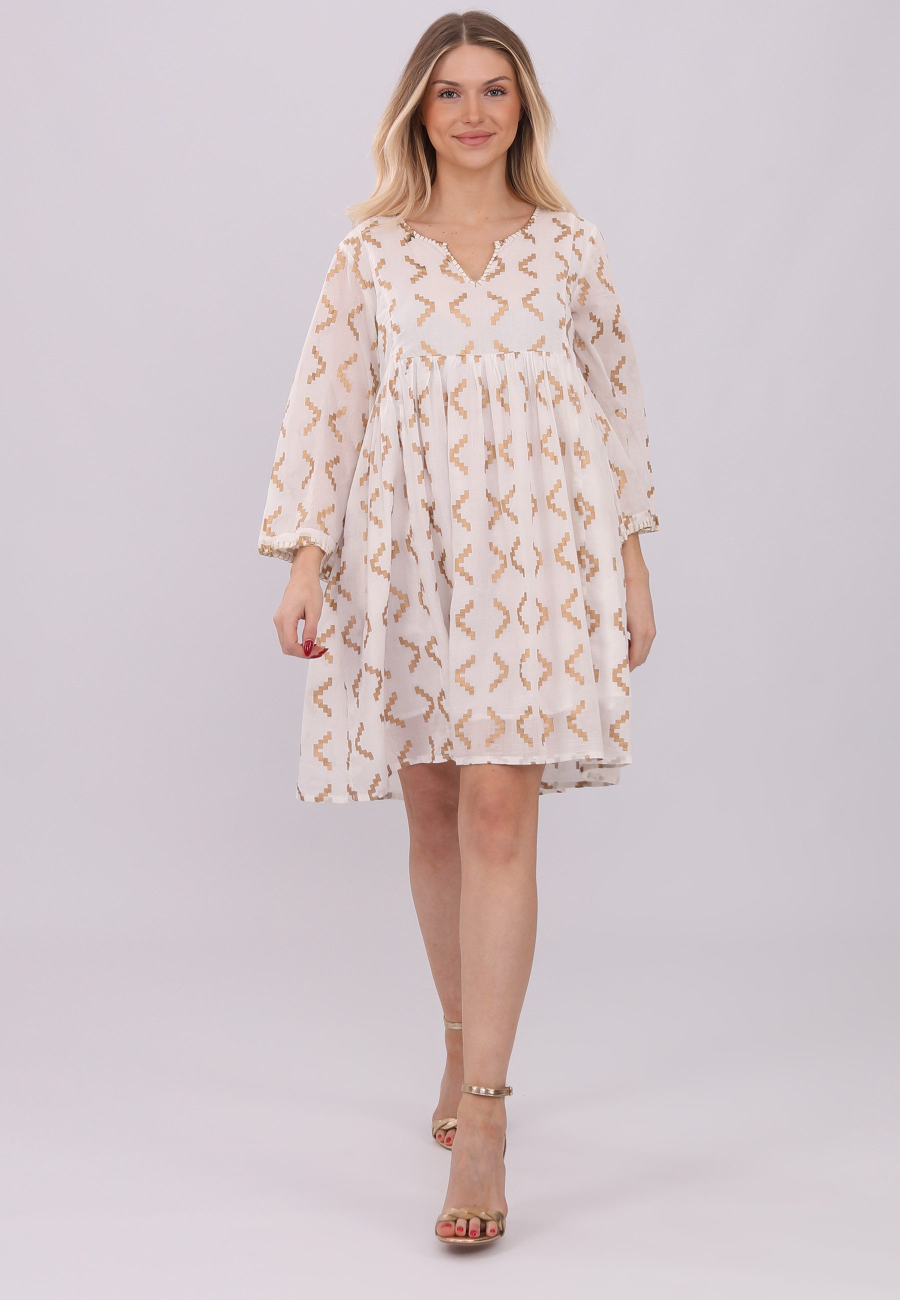 Minikleid Sommerkleid mit Goldschimmer – Elegantes Partykleid aus 100% Baumwolle