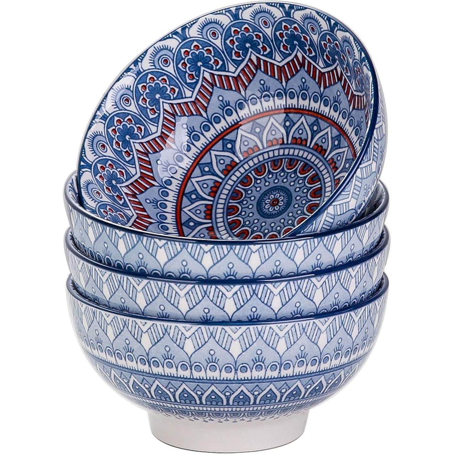 LuxusKollektion Müslischüssel Müslischalen Porzellan Mandala 4teilig Schüsseln (4x) Mandala-türkis, Keramik