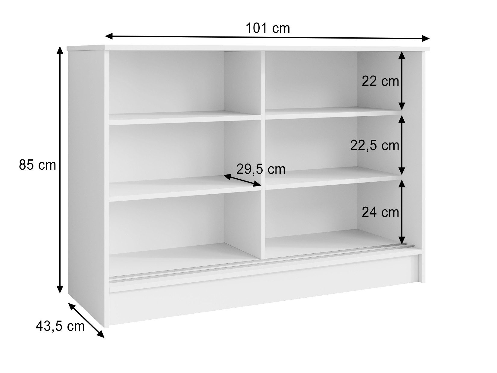 Beautysofa Kommode mit 2 Schiebetüren HORIZON (in 100 cm, 120 cm oder 160 cm, verschiedene Farben: Eiche Artisan, Schwarz, Weiß, Kaschmir), mit dekorativen Lame – Bild 5 von 5