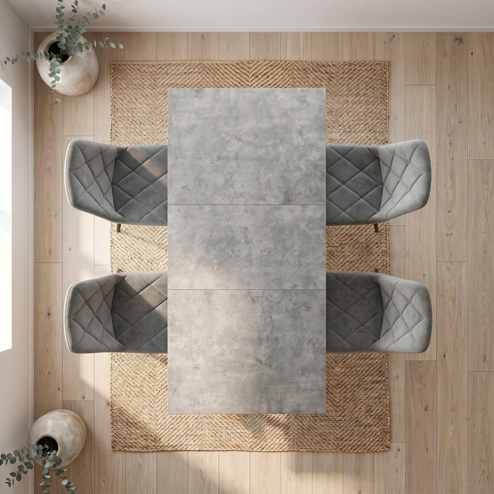 B&D home Essgruppe Mara & Vicka, (Set, 5-tlg., 1 Tisch / 4 Stühle), Esstisch ausziehbar bis 160cm für 4-6 Personen, Stühle in Samtstoff