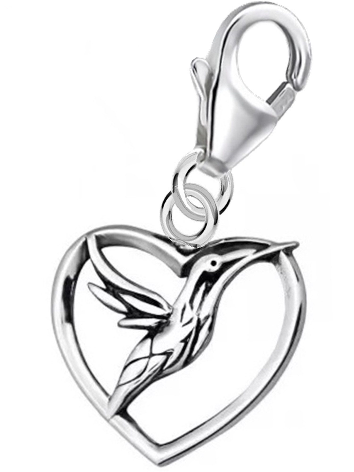 Goldene Hufeisen Charm Herz Herz Vogel Karabiner Charm Anhänger 925 Sterling Silber Damen Herren
