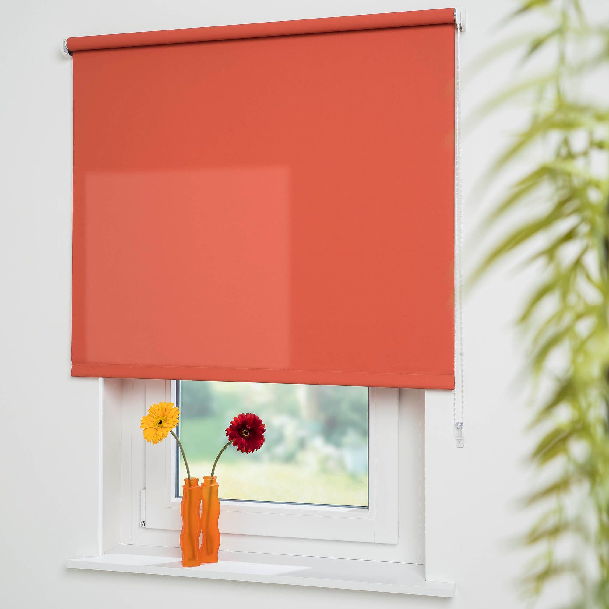 Seitenzugrollo Uni, Liedeco, Lichtschutz, mit Bohren, freihängend, verschraubt, Montage ohne Bohren zum Klemmen mit separatem Klemmträger möglich