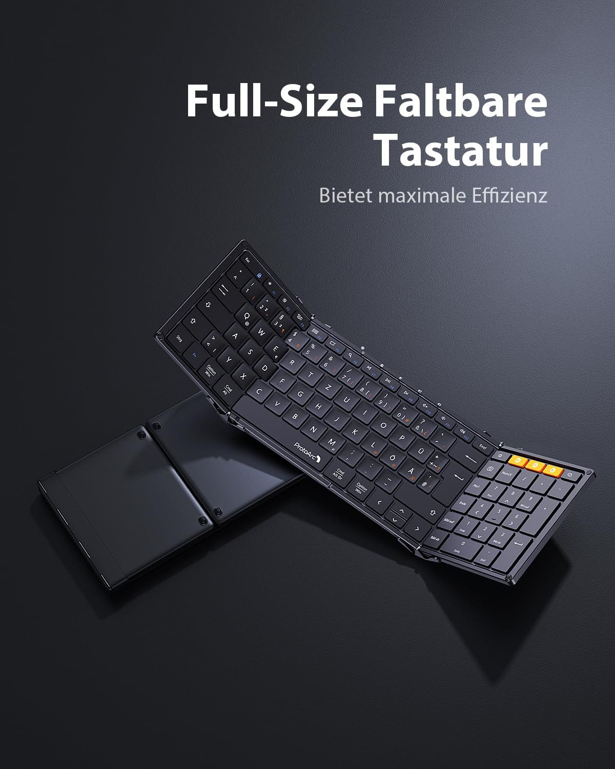 ProtoArc XK01 Faltbare Bluetooth Tastatur, QWERTZ, Ziffernblock Tastatur (Bluetooth Tastatur 3 Geräte) – Bild 4 von 5