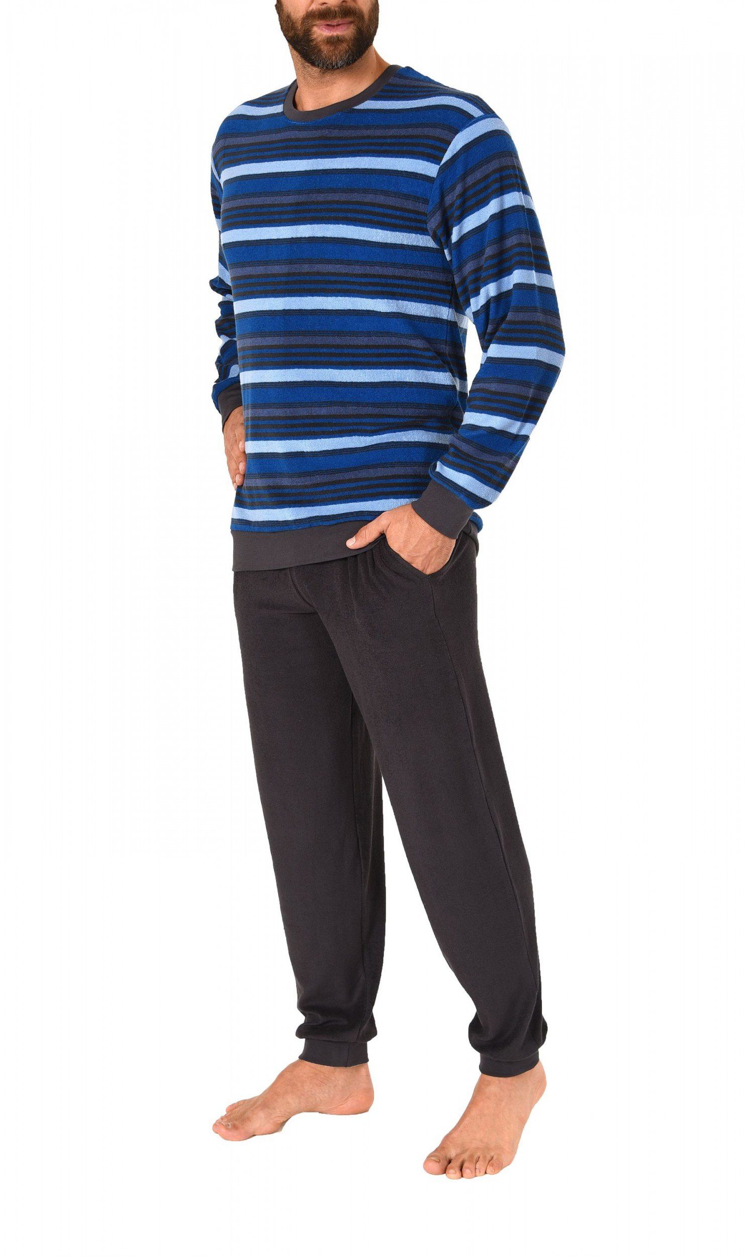Normann Pyjama Herren Frottee Pyjama lang mit Bündchen- auch in Übergrößen günstig online kaufen