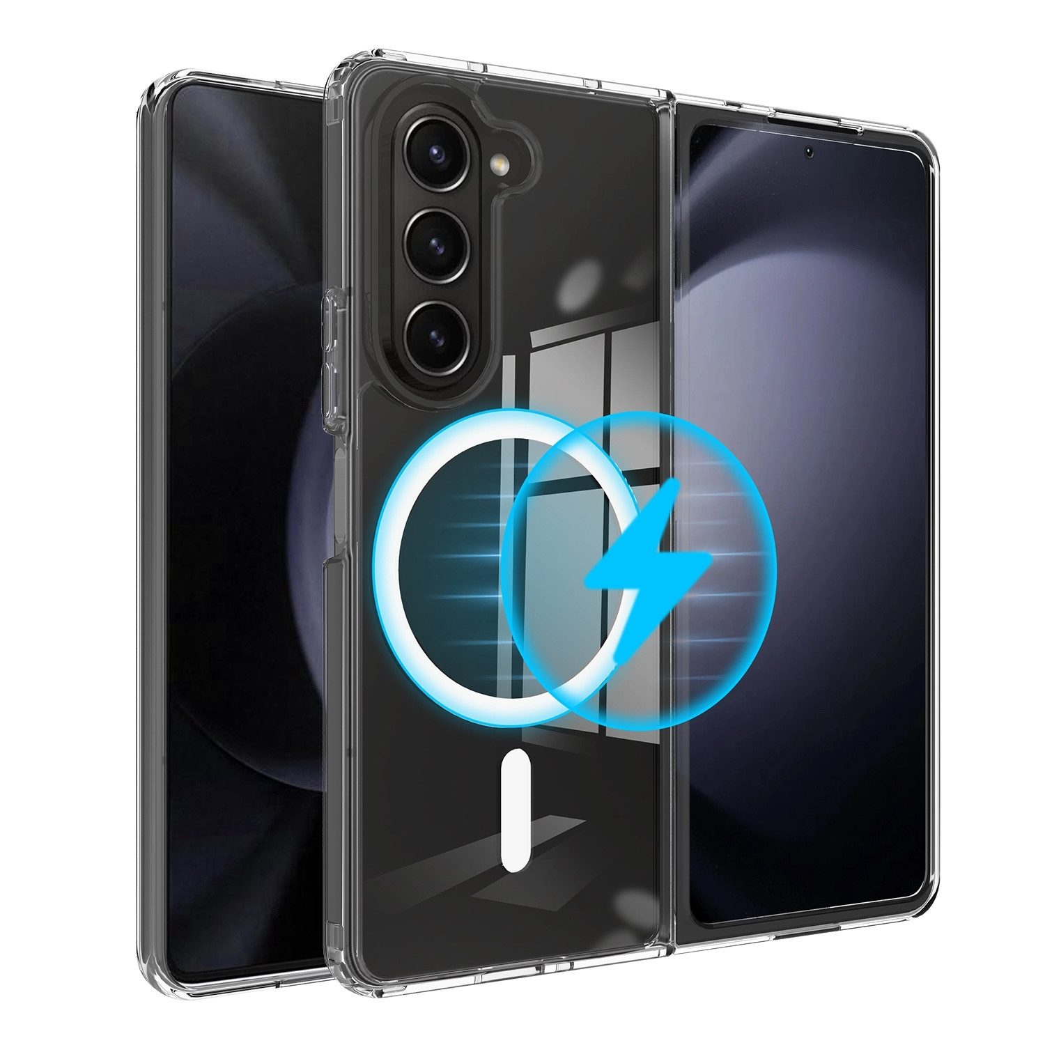 Wigento Handyhülle Für Samsung Galaxy Z Fold6 5G PC Magsafe Schutz Hülle Case Transparent, Transparente PC-Schutzhülle mit Magsafe-Modul