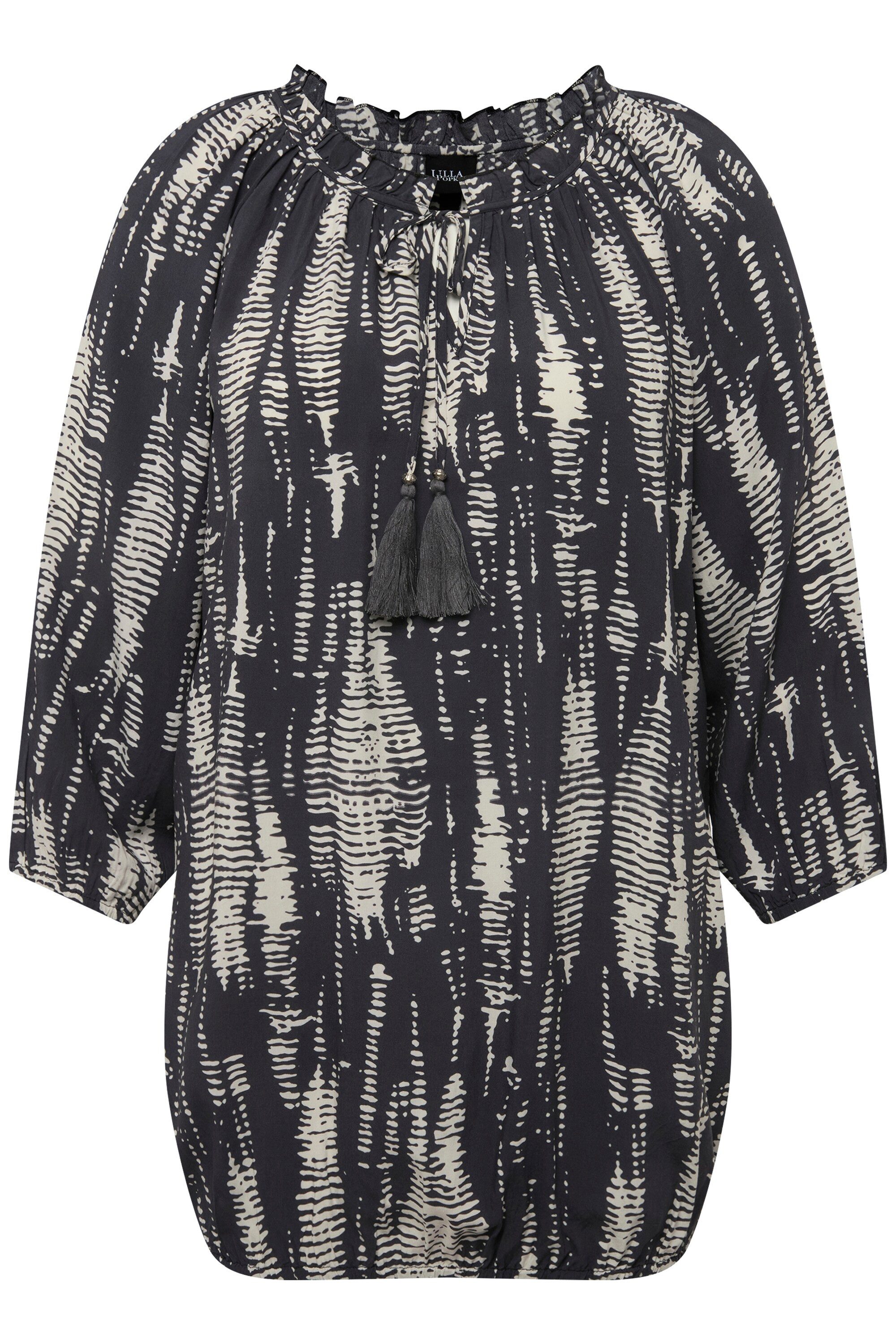 Ulla Popken Longbluse Bluse Musterstreifen Rüsche günstig online kaufen