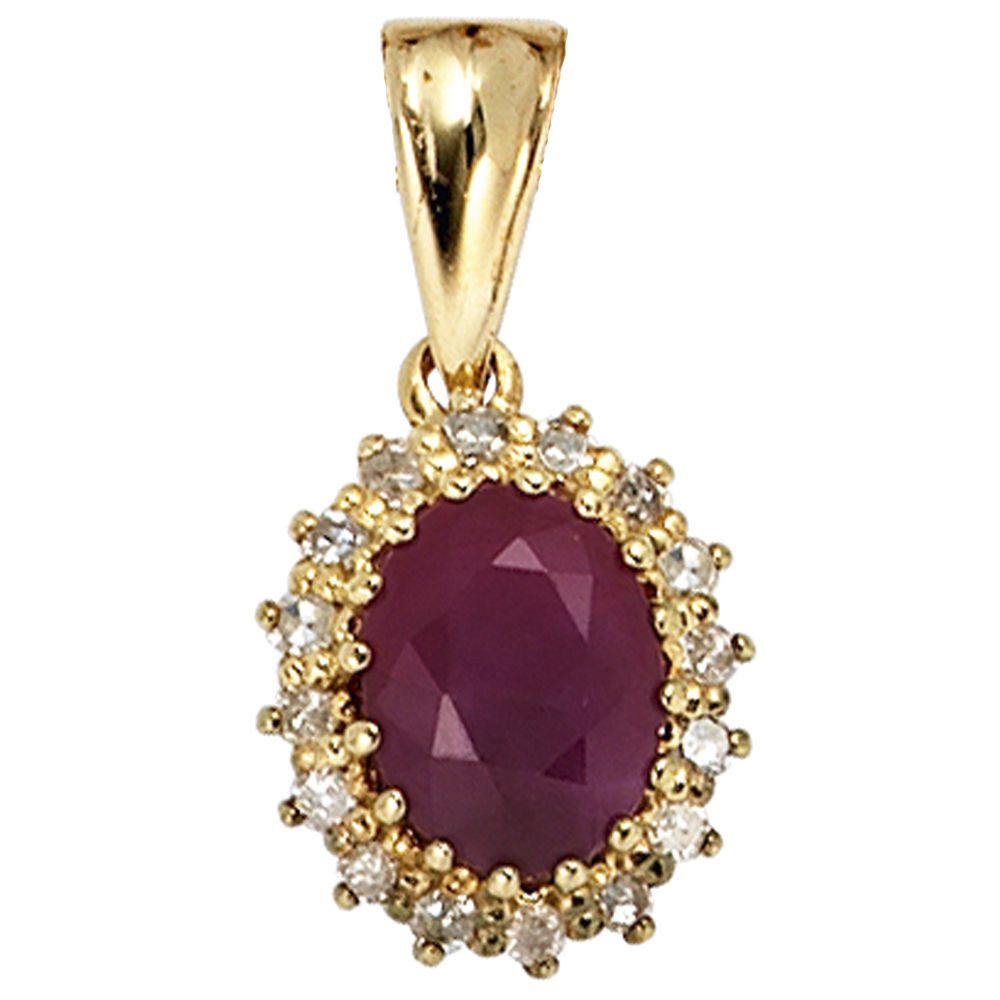 Kettenanhänger Anhänger Rubin & 16 Brillanten, 585 Gelbgold
