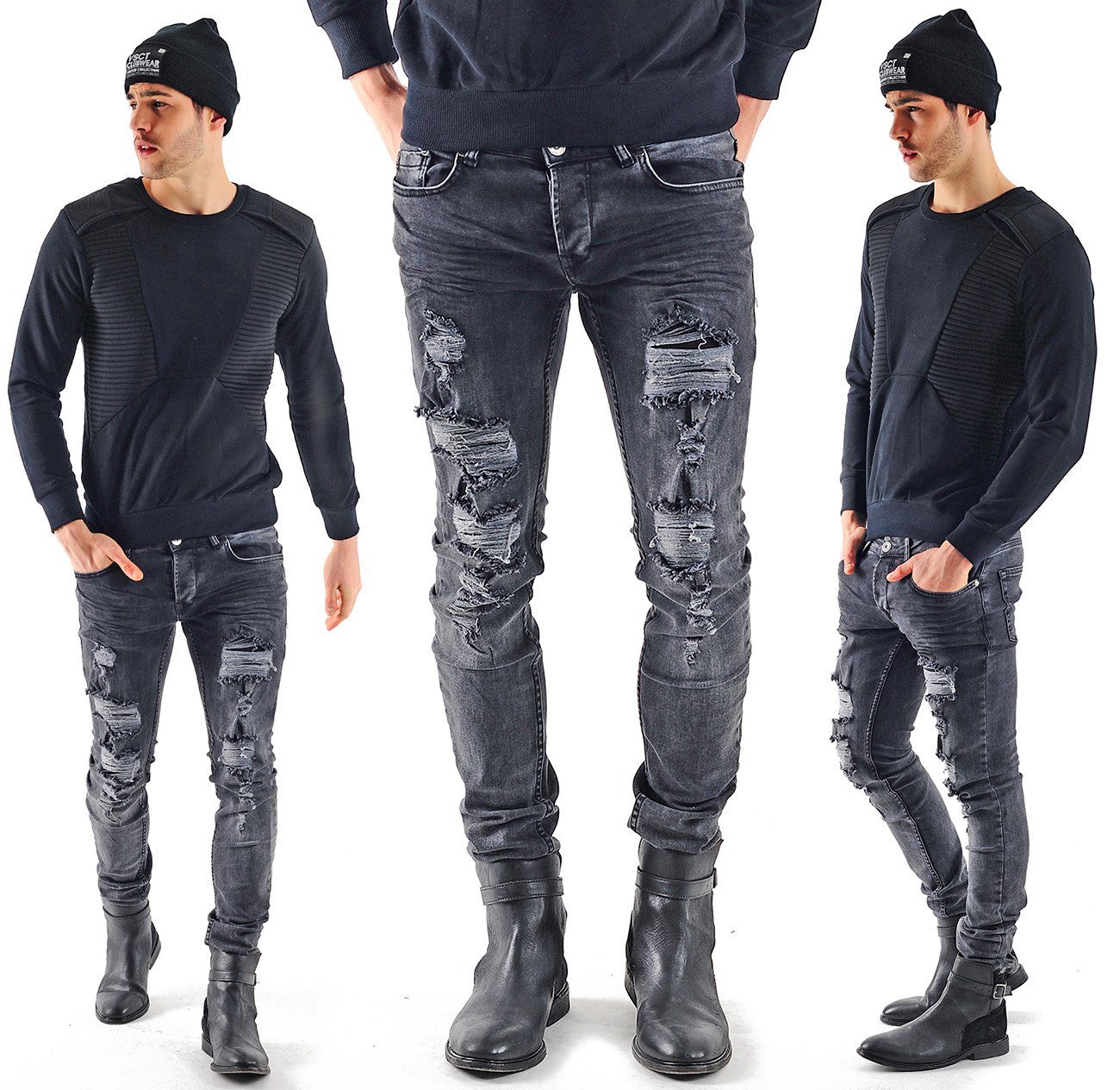 Destroyed Destroyed-Jeans Rock Heavy Slim Jeans Herren Jeans VSCT Destroyed VSCT Fit Look Keno Männer-Hose