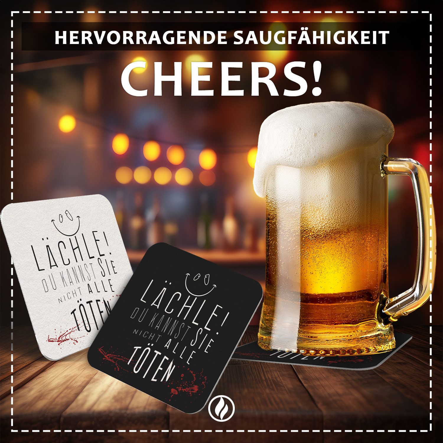 Funke & Brand Bierdeckel 50x Lächle, Du kannst sie nicht alle töten - Witzige Bierdeckel