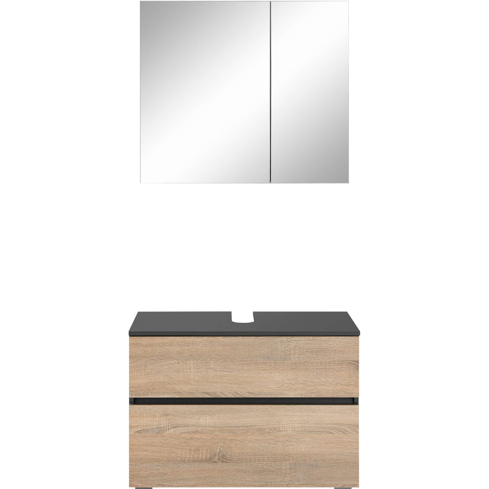 Home affaire Badmöbel-Set Wisla, (Set, 2-St), Spiegelschrank, WBU mit Siphonausschnitt u. Push-to-open, Breite 80 cm