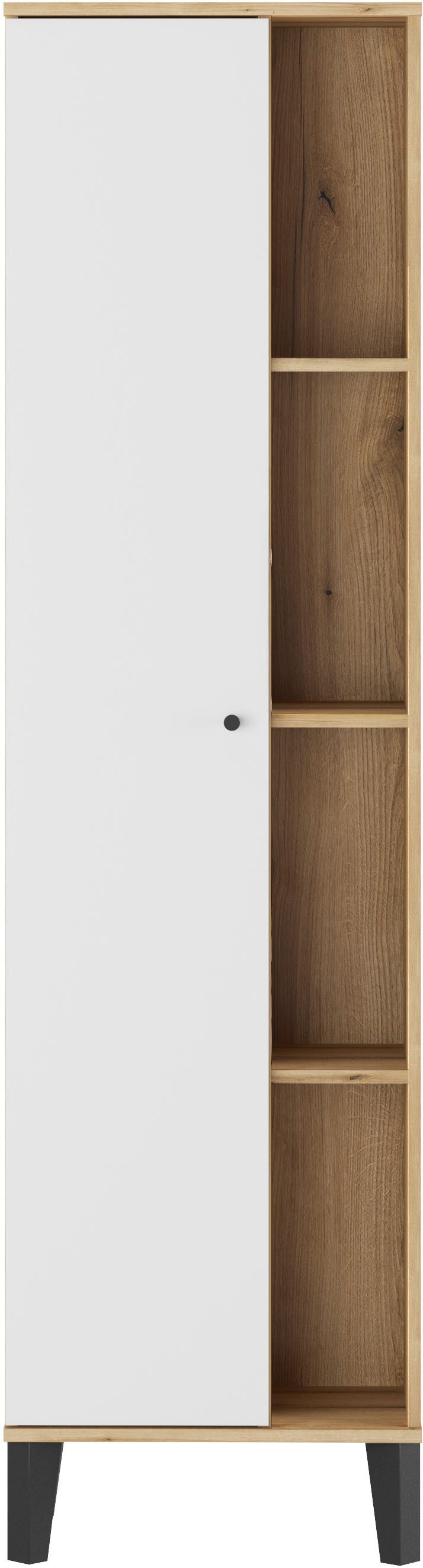 Home affaire Stauraumschrank Oslo, Badschrank mit Knopfgriff, Hochschrank im skandinavischen Design in der Türfarbe Weiß oder Grau verfügbar, ausreichend Stauraum