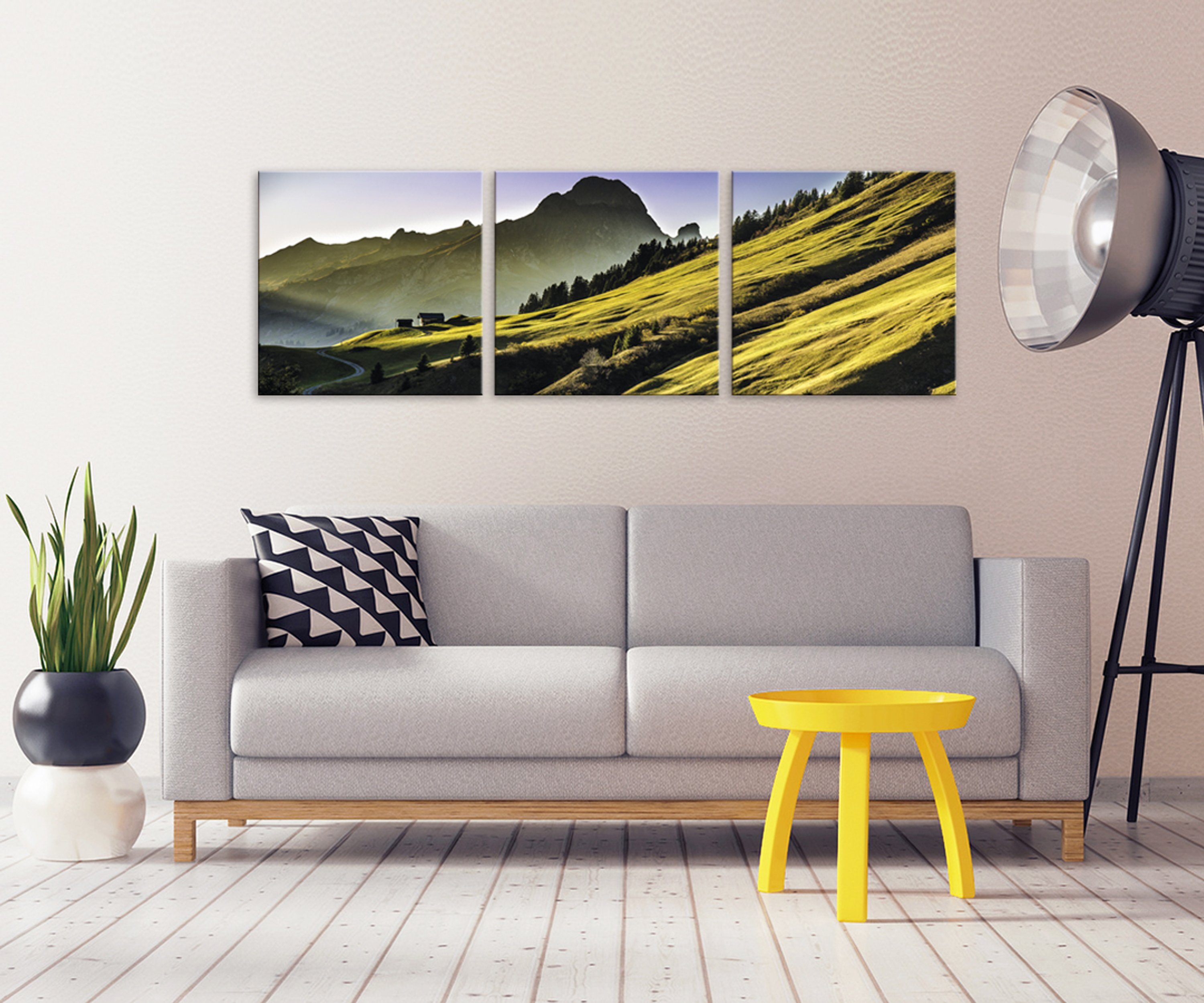 artissimo Glasbild mehrteiliges Glasbild 150x50cm Glas grün Landschaft aus Bild Berge