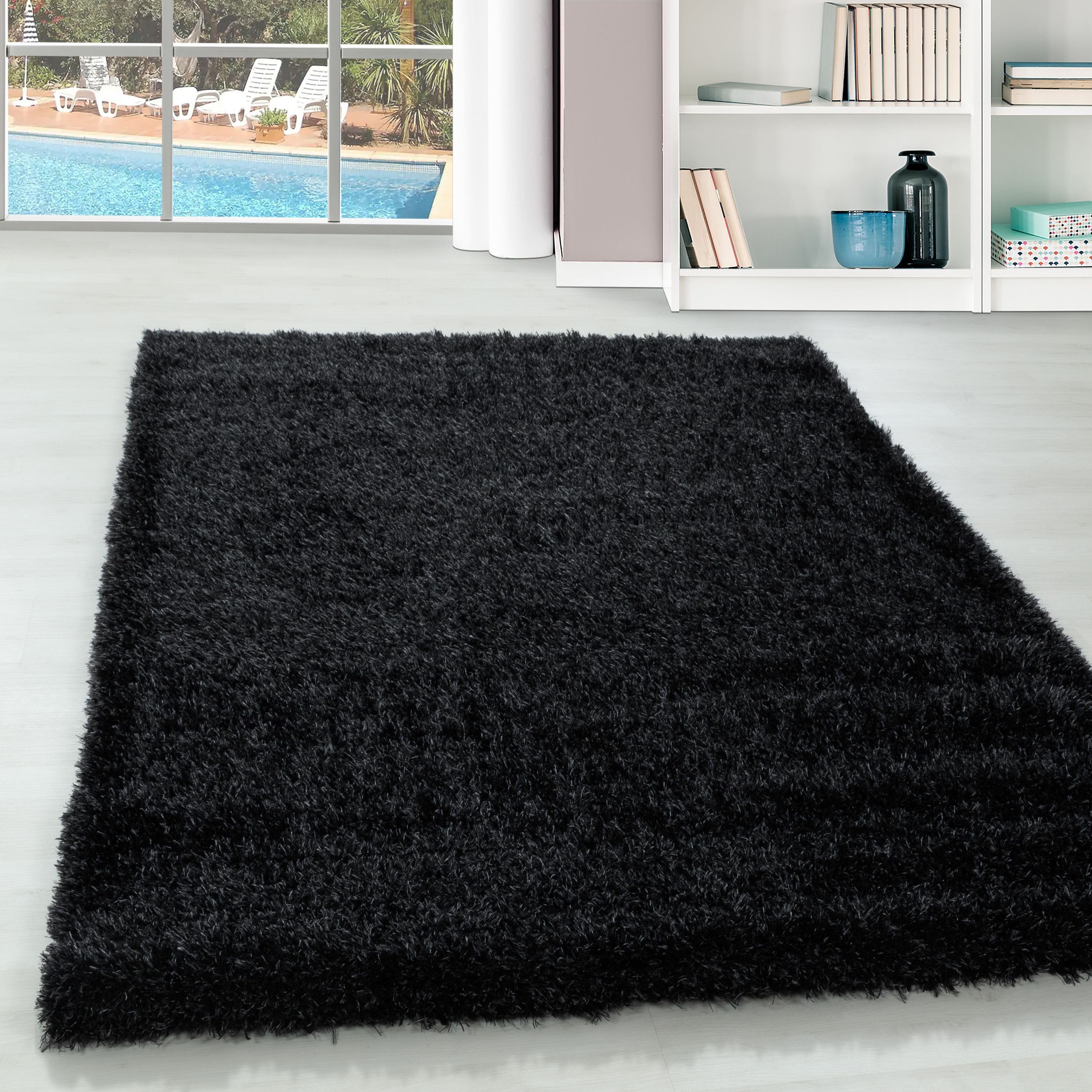 Teppich Einfarbig, Unicolor Schwarz Teppich mm, Höhe: Läufer, - Wohnzimmer 50 Teppium,