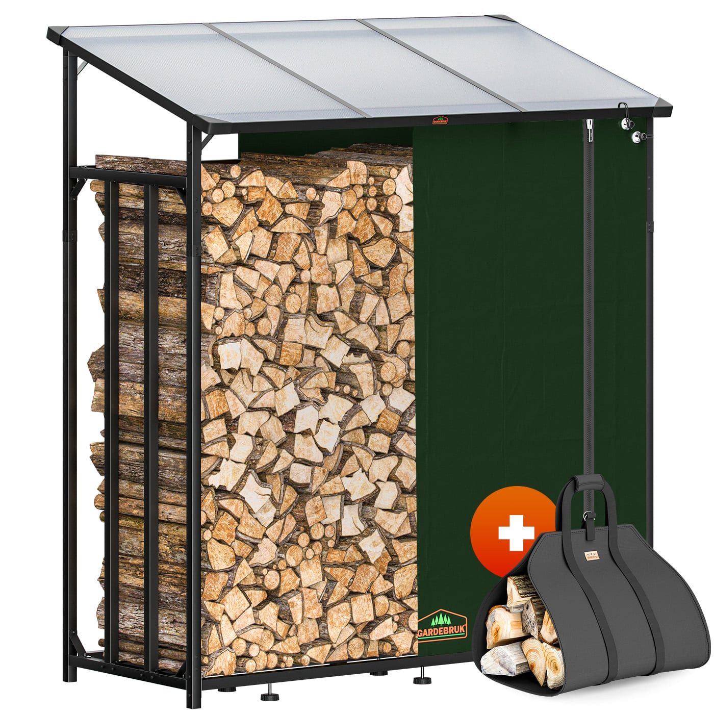 Gardebruk Kaminholzregal, Außen Stahl XXL Schwarz mit Dach Abdeckung Holzunterstand Holzlager