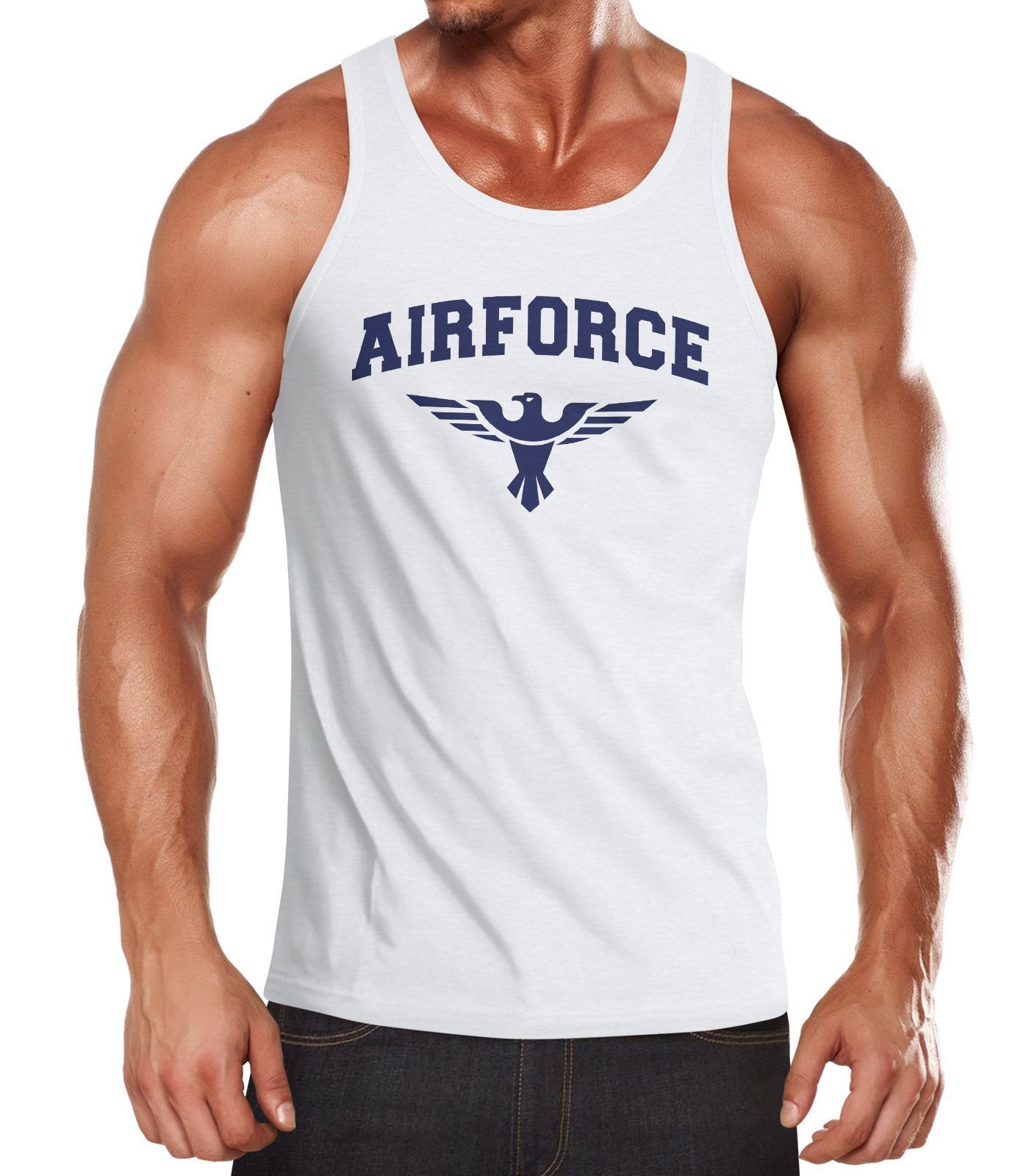 Neverless Tanktop Herren Tank-Top weiß Militär Airforce Muskelshirt US Print Neverless® Adler Army Muscle Shirt mit