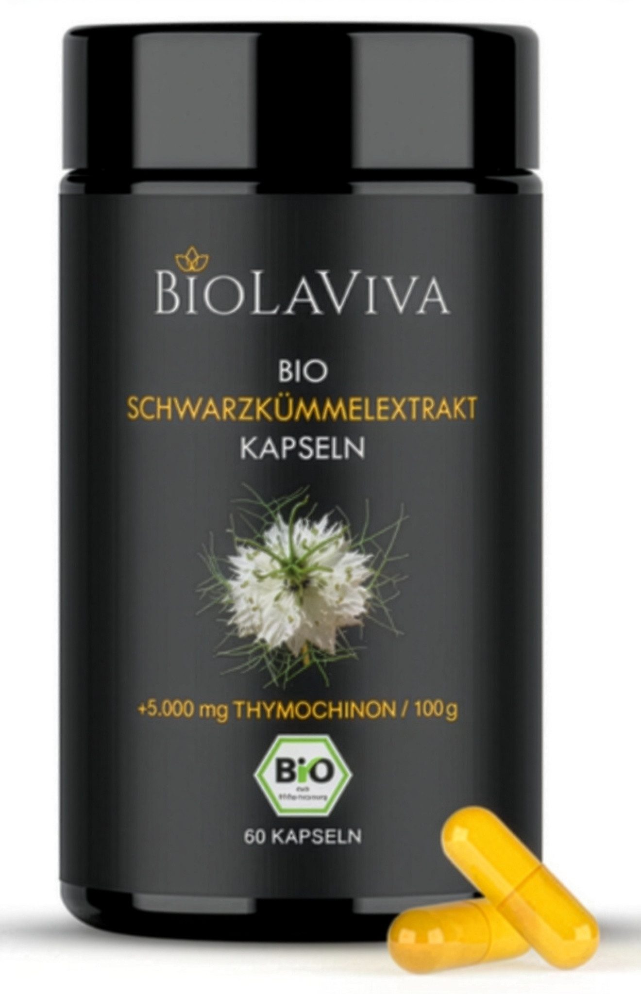 BIOLAVIVA Bio Schwarzkümmelöl Kapseln - hochdosiert - 5% Thymochinon - Kapseln