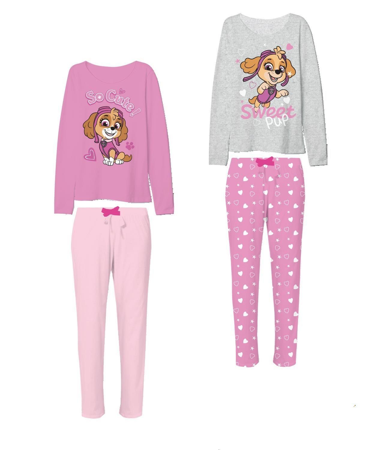 Kinder Kinderunterwäsche PAW PATROL Pyjama 2x PAW PATROL MÄDCHEN PYJAMA SET Doppelpack Mädchen Schlafanzug lang rosa + grau Gr. 