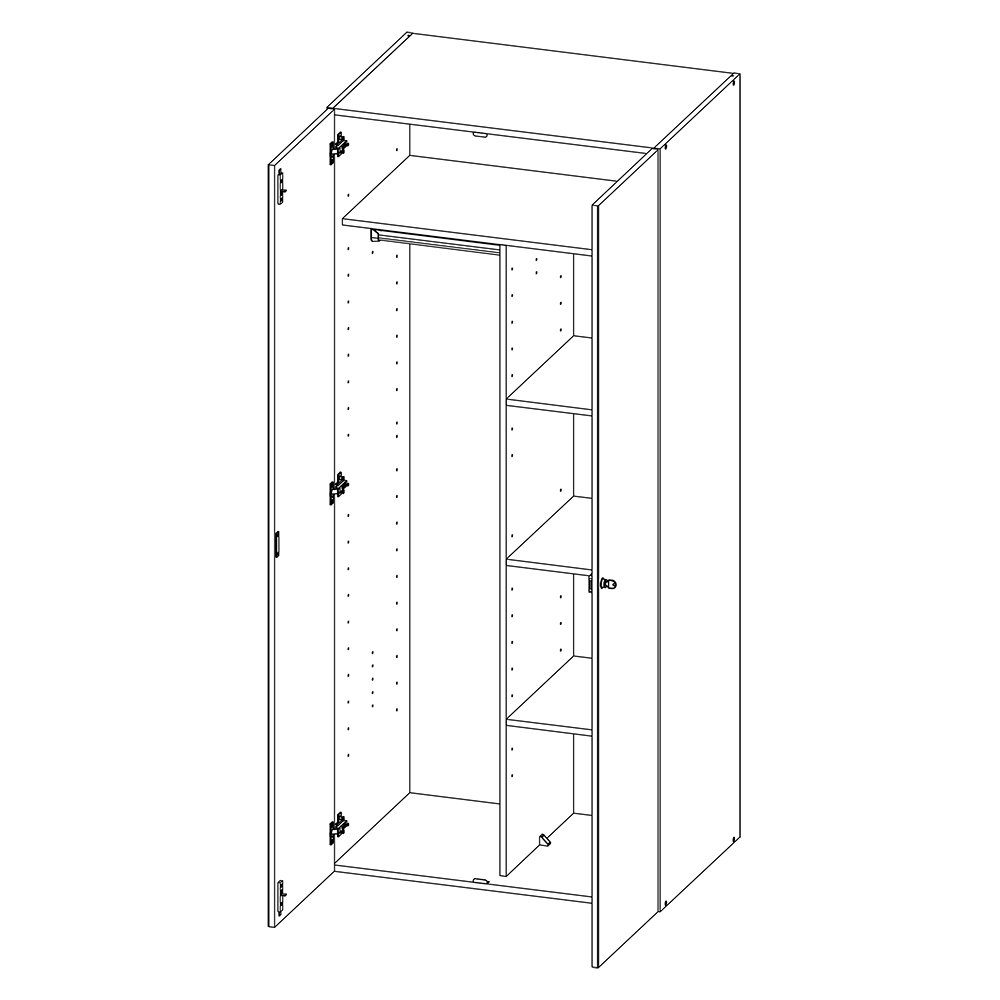 Lomadox Stauraumschrank ca. MIAMI-43 Kleiderstange, weiß, abschließbar, cm 80/185/54 mit