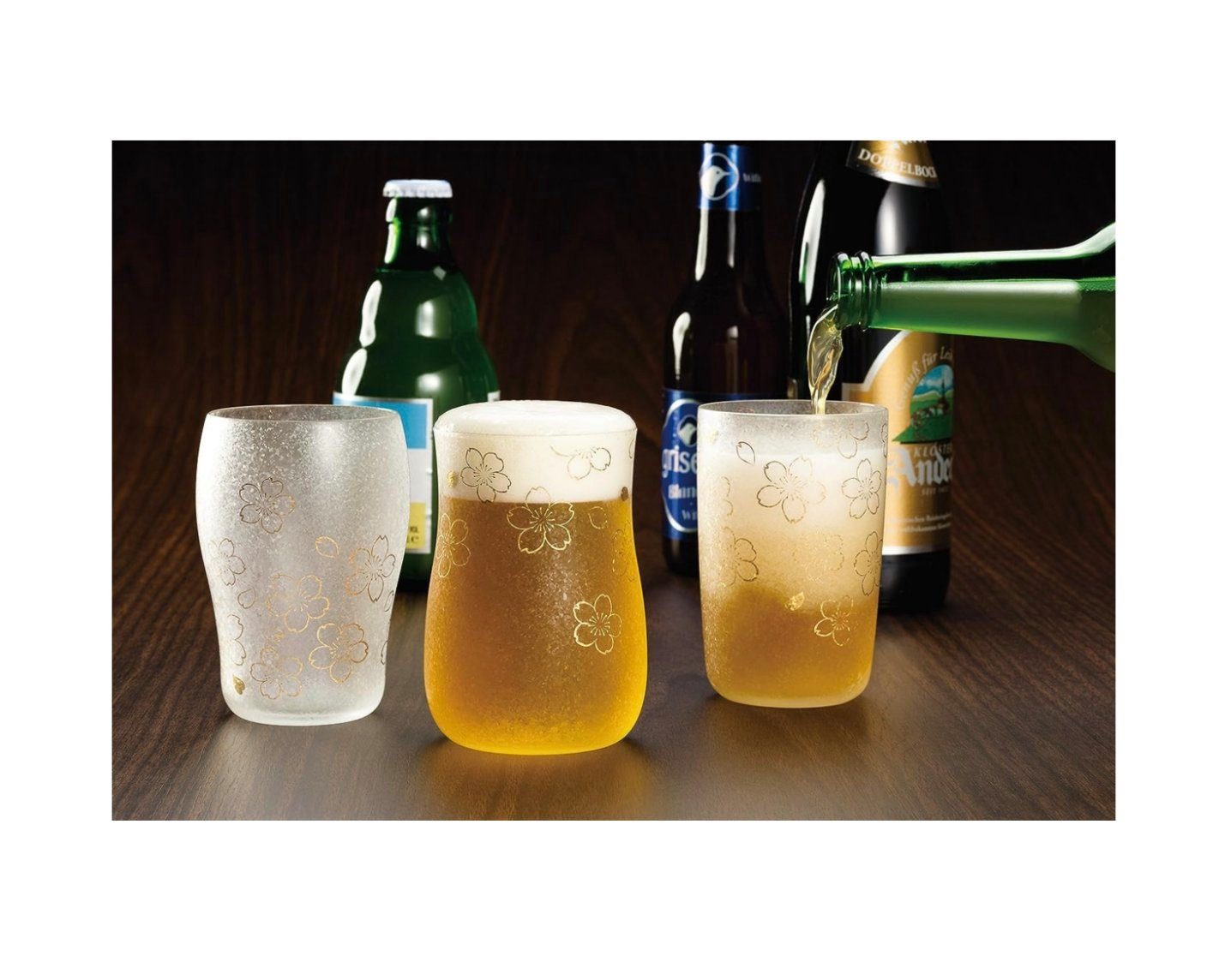 ISHIZUKA GLASS Bierglas Made in Japan 3 Arten Biergläser SAKURA in schöne Holzkiste, 2-tlg.