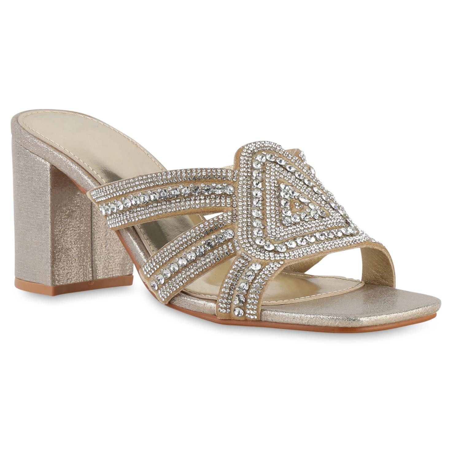 VAN HILL 841539 Sandalette Damen Pantoletten Sandaletten Strass Cut-Outs Ab günstig online kaufen