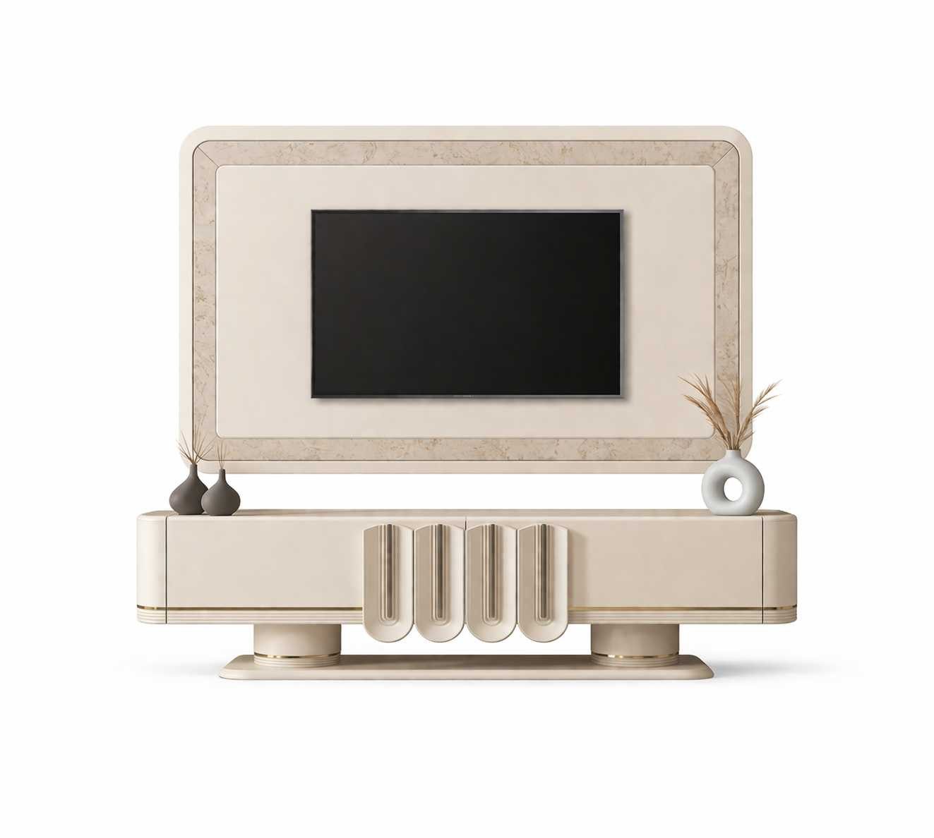 JVmoebel TV-Wand Beige TV-Garnitur Designer TV-Lowboard Holzrahmen TV-Rahmen 2tlg, Made in Europa