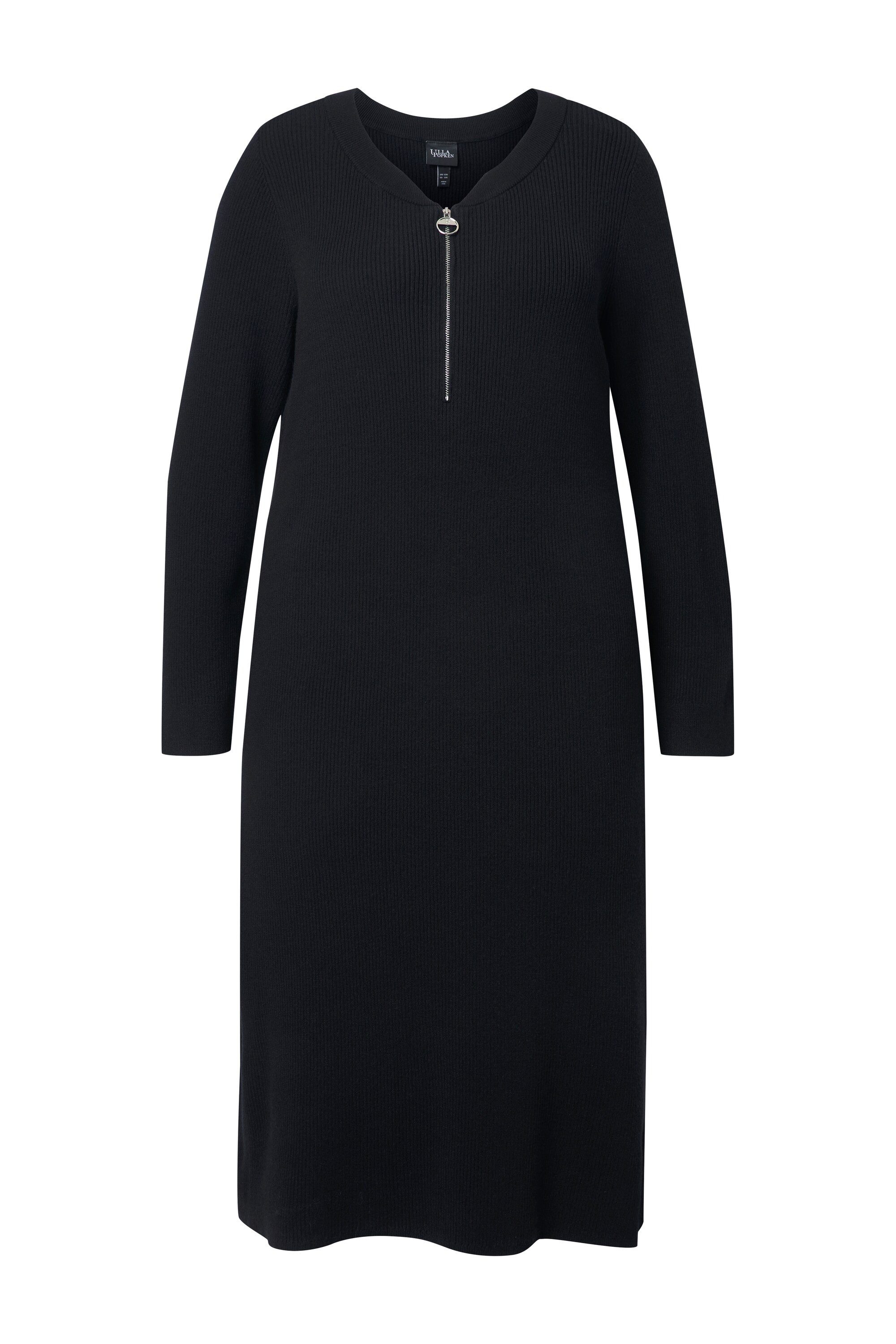 Ulla Popken Strickkleid Rippjersey-Midikleid Zipper A-Linie V-Ausschnitt günstig online kaufen