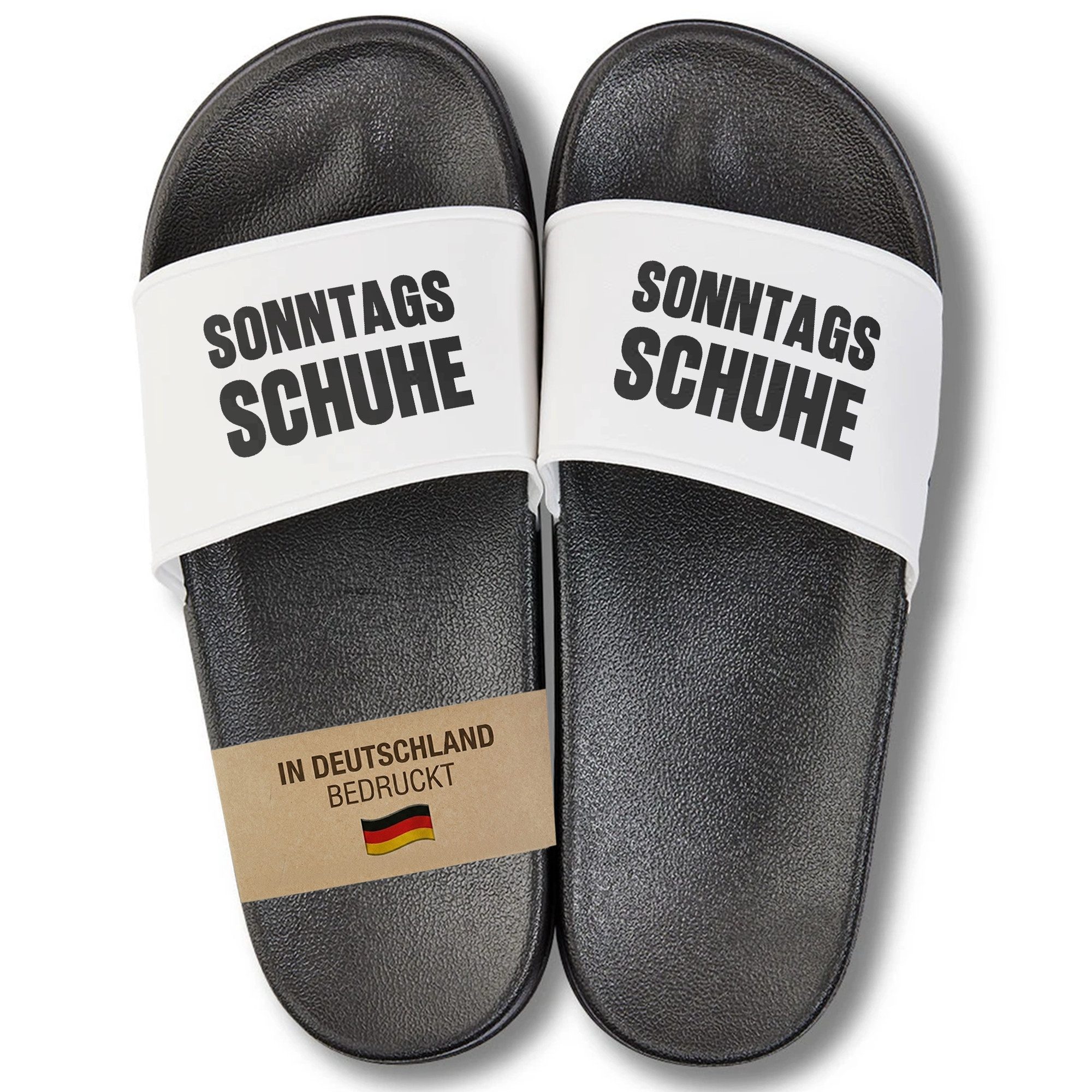 22Feels Geschenk Badelatschen Geburtstag Vatertag Männer Frauen Sonntagsschuhe Badepantolette IN DEUTSCHLAND BEDRUCKT