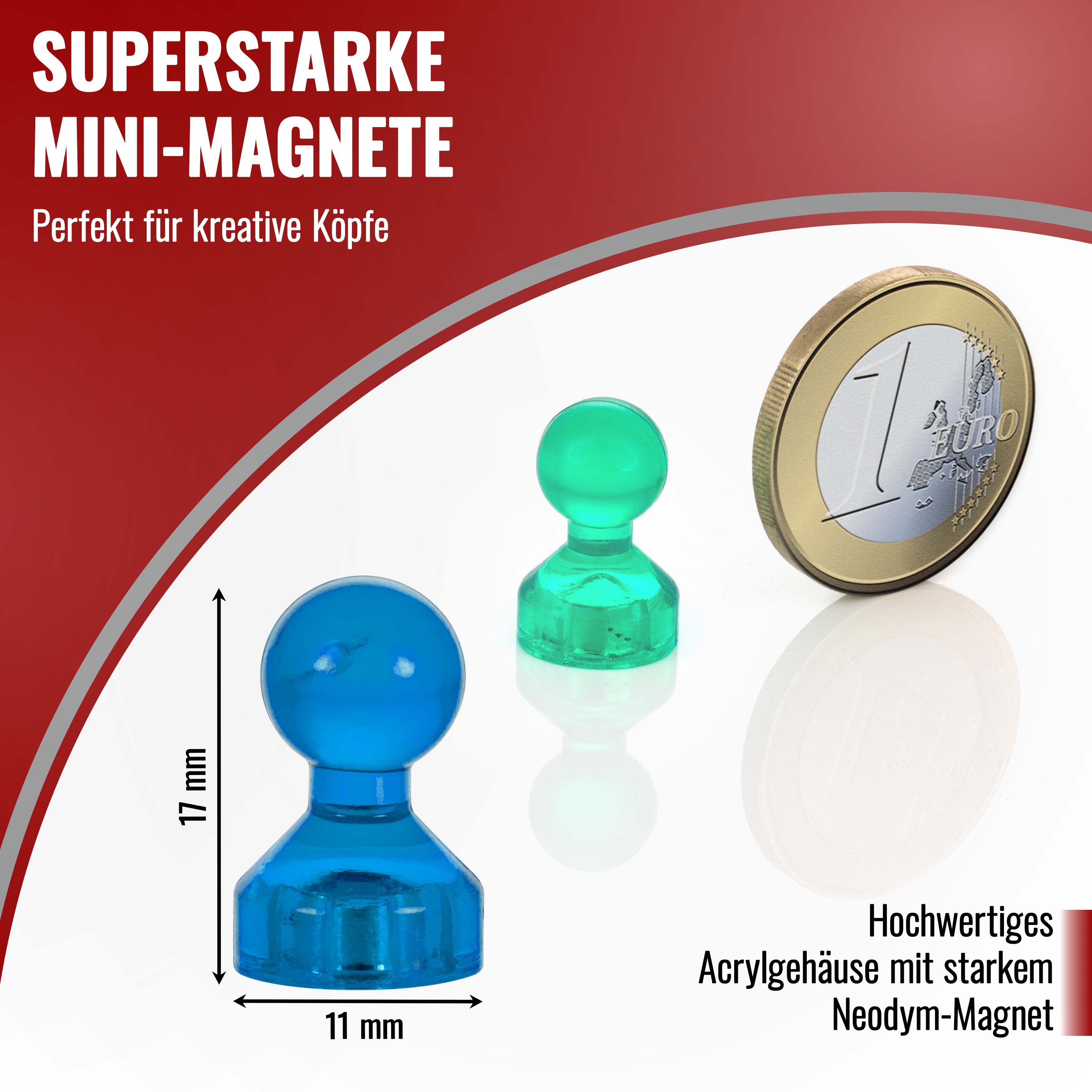 Poppstar Magnethalter Bunte Kegel-Magnete für Whiteboard inkl. Aufbewahrungs-Box (50-St., (11 x 17mm), Starke Pinnwand-Magneten für Kühlschrank / Magnettafel