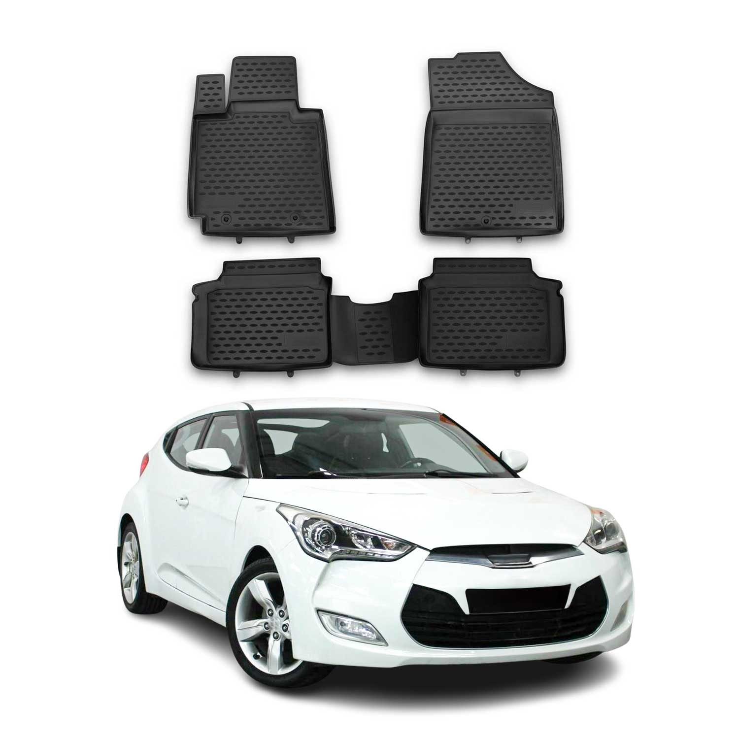 Auto-Fußmatten für Hyundai Veloster 2011-2017 Schwarz 4 tlg TPE