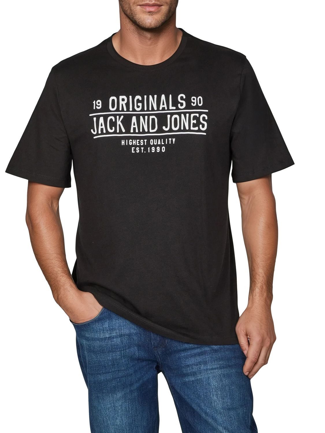 Jack & Jones T-Shirt Herren Logoprintshirt JJLINO Regualar Fit (4-tlg) Kurzarm Tee Shirt mit Rundhalsausschnitt aus 100% Baumwolle