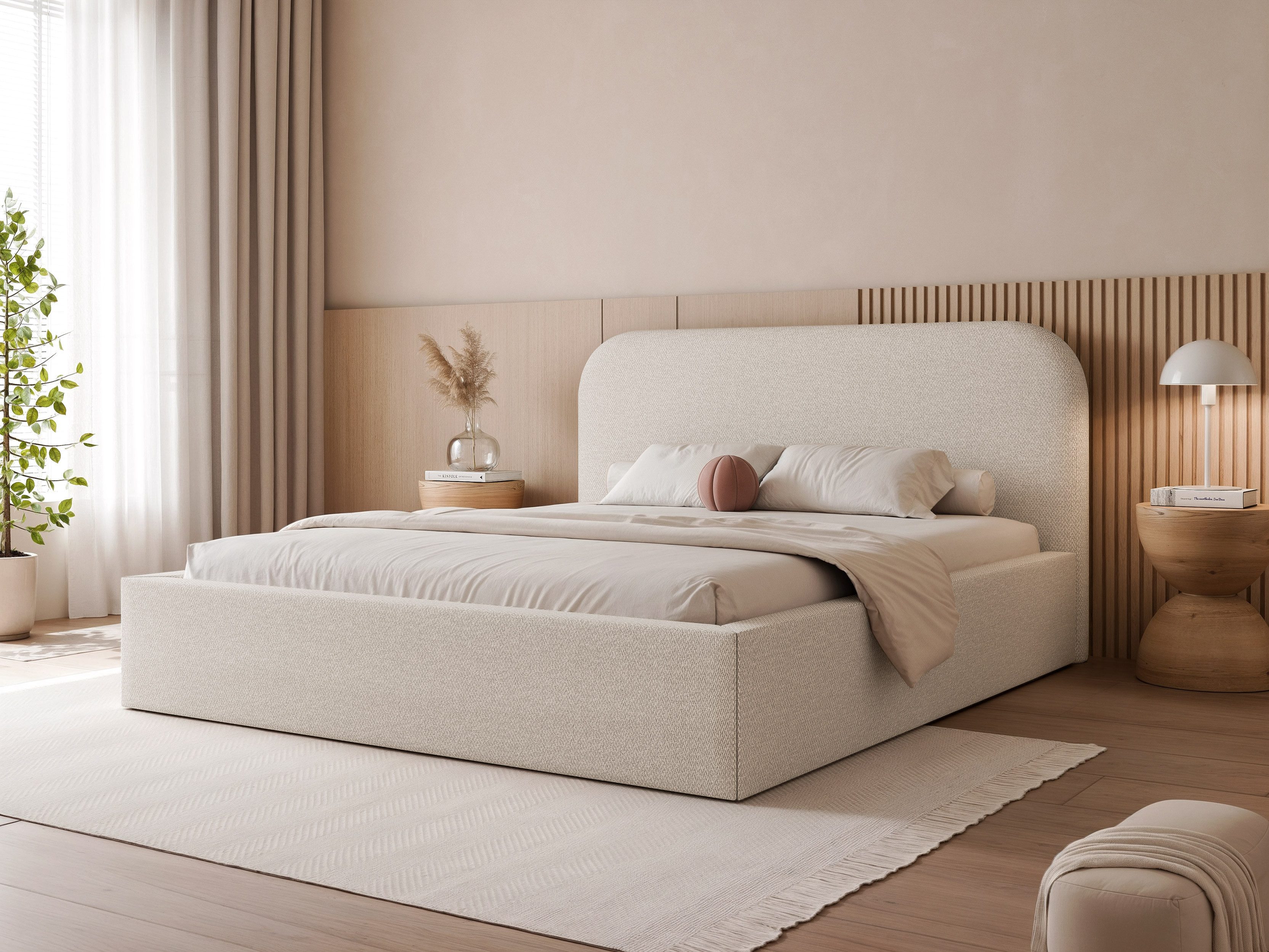 yourhouse24 Polsterbett LIVIA, abgerundetes Kopfteil, mit Bettkasten & Lattenrost, in 5 Farben und 5 Größen