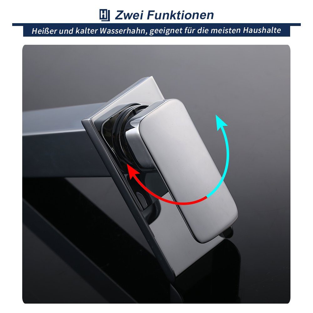 HOMELODY Badarmatur Wasserhahn Bad Wasserfall Hoch Wascbecken Armatur Mischbatterie Bad Waschtischarmatur Waschbeckenarmatur Armatur, chrom, Hoch – Bild 4 von 5