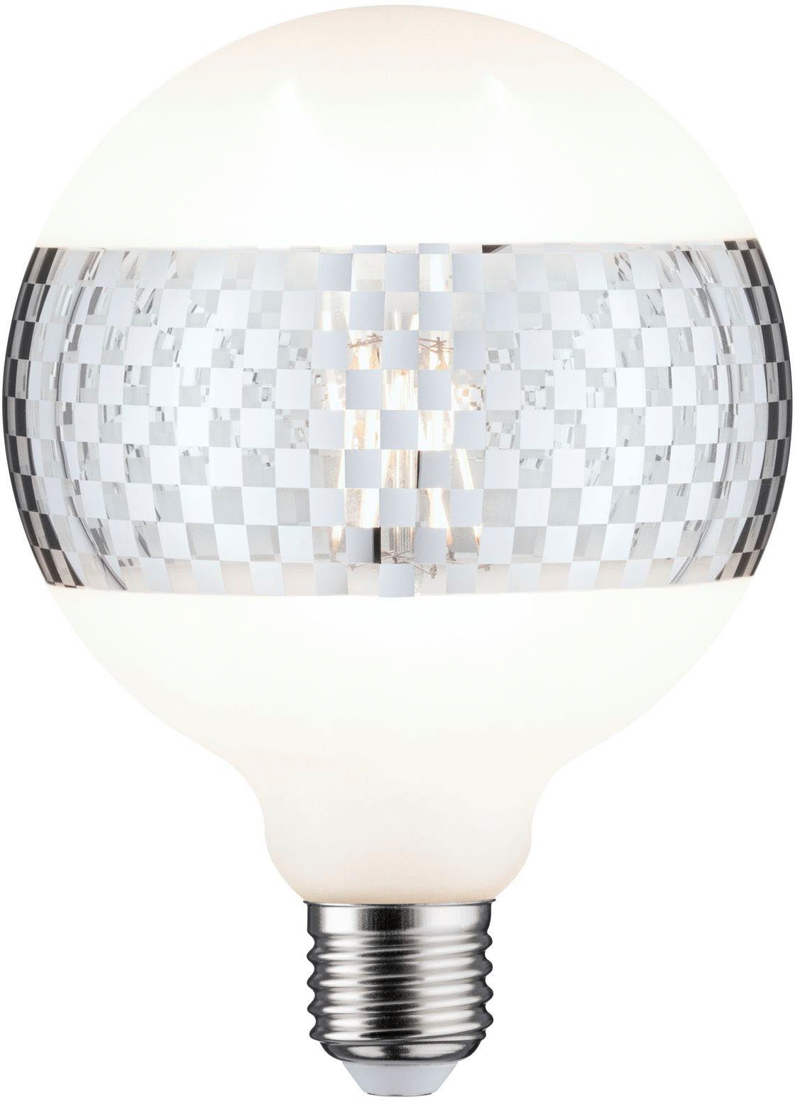 Paulmann LED-Leuchtmittel Globe 125mm Ringspiegel silberfarben glanz kariert, E27, 1 St., Warmweiß