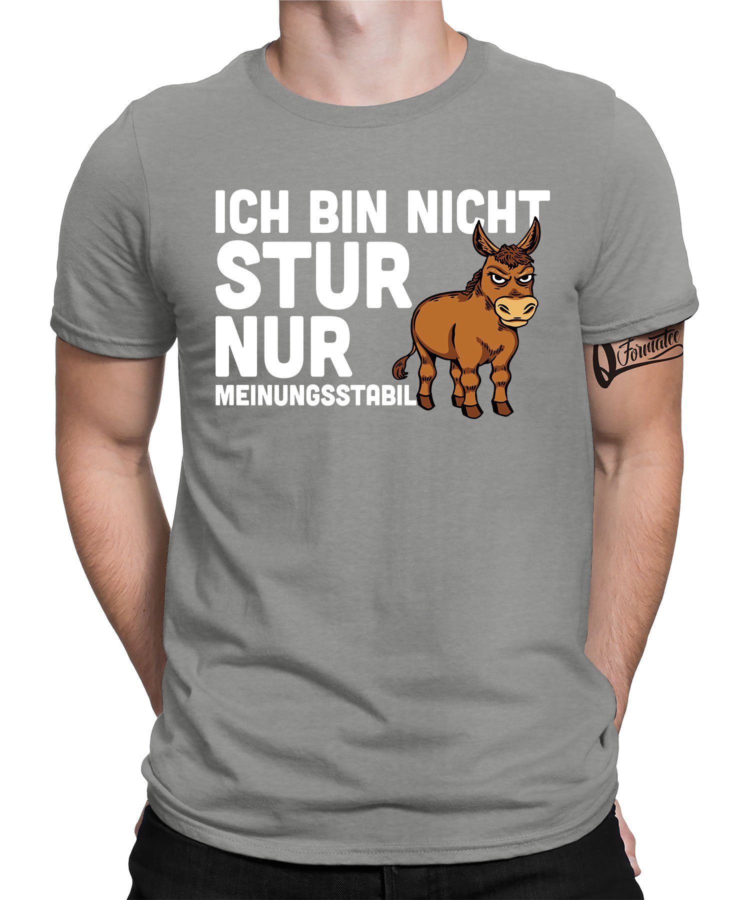 Quattro Formatee Kurzarmshirt Meinungsstabil Esel - Lustiger Spruch Statement Herren T-Shirt (1-tlg) Heather Grau