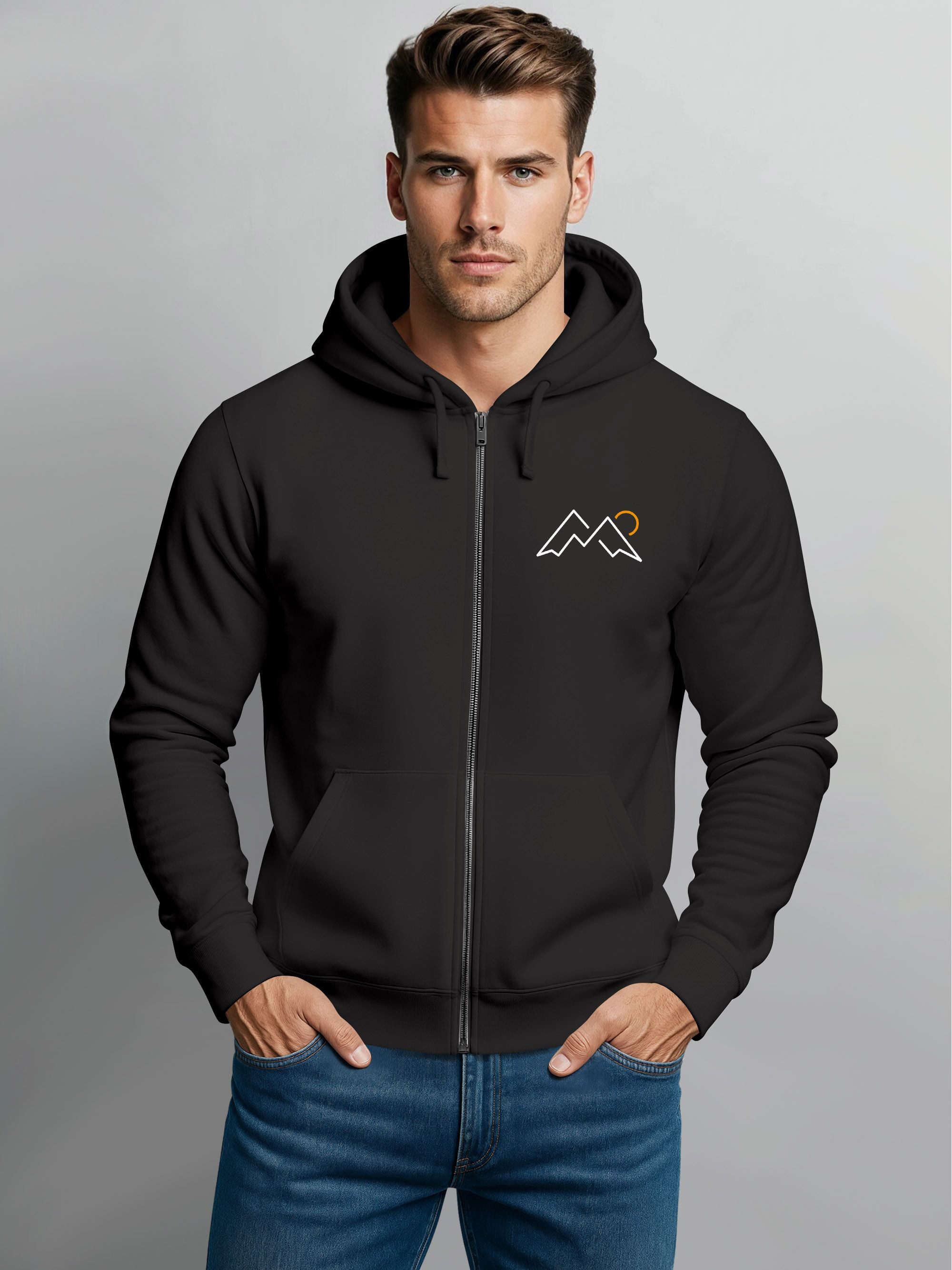 Neverless Sweatjacke Herren Sweatjacke mit Kapuze Logoprint Mountain Life Pullover – Bild 2 von 5