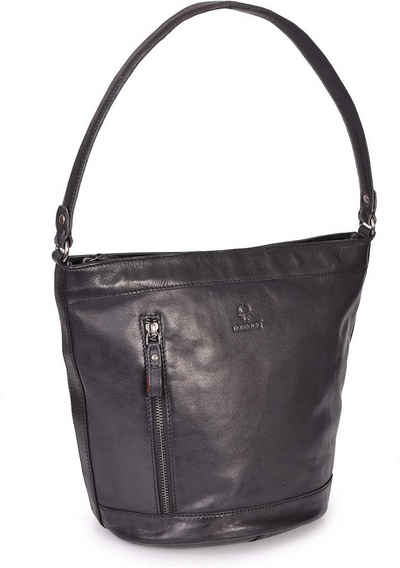 Donbolso Umhängetasche Damen Handtasche Bucket Echtleder, Henkeltasche, Shopper, Schwarz