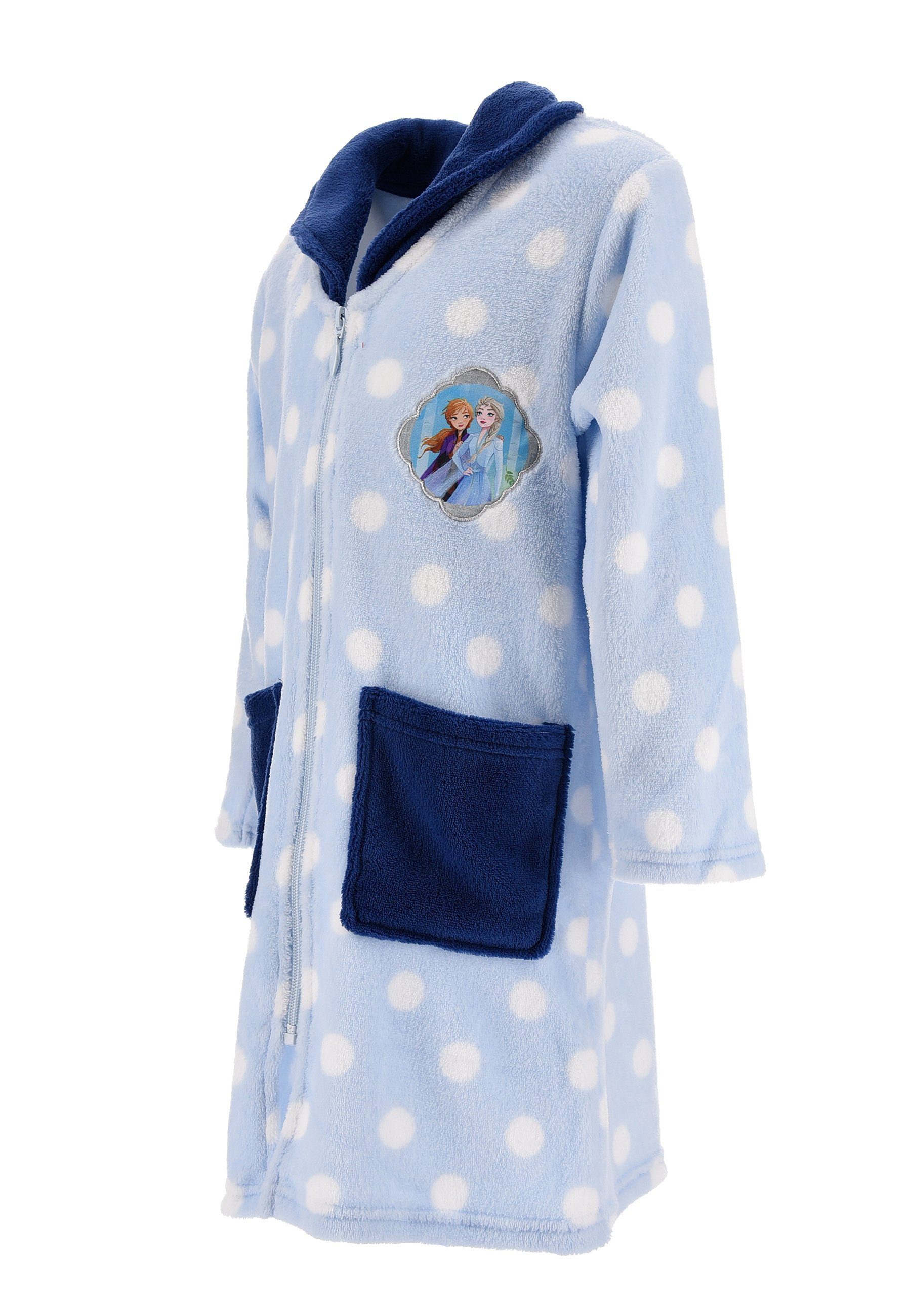 Disney Frozen Kinderbademantel Eiskönigin Anna & Elsa Kinder Mädchen Bademantel Morgenmantel mit Reißverschluss