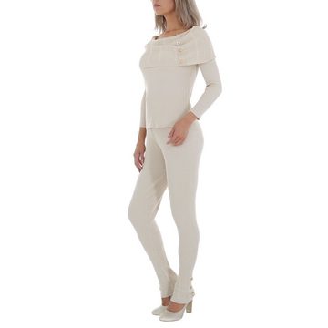 Ital-Design Jumpsuit Damen Freizeit Stretch Zweiteiler in Creme